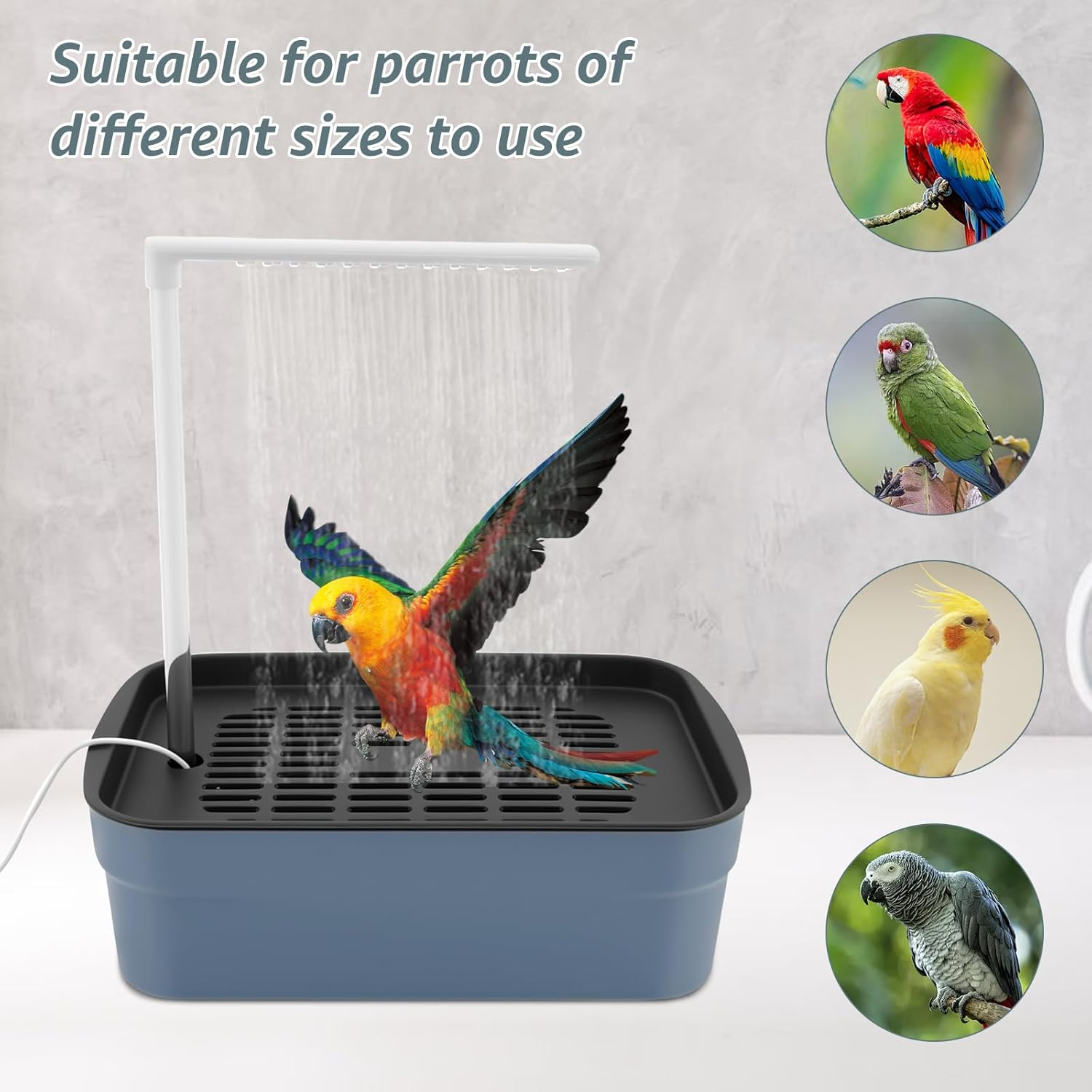 Automatic ABS Bird Bath Shower with Circulating Faucet for Pet Bird Low Noise Parrot Bathtub Long Lasting Electric Cockatiel Bathing Pool for Budgie Lovebird image number 4