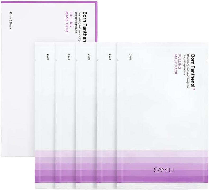 SAM'U Born Panthenol Fulling Mask &ndash; Korean Facial Sheet Mask with Plant-Based Collagen & Squalane for Nourishing Care &ndash; Hydration & Nutrition Face Mask, Korean Glass Skin Care Face Mask (5 Sheets)