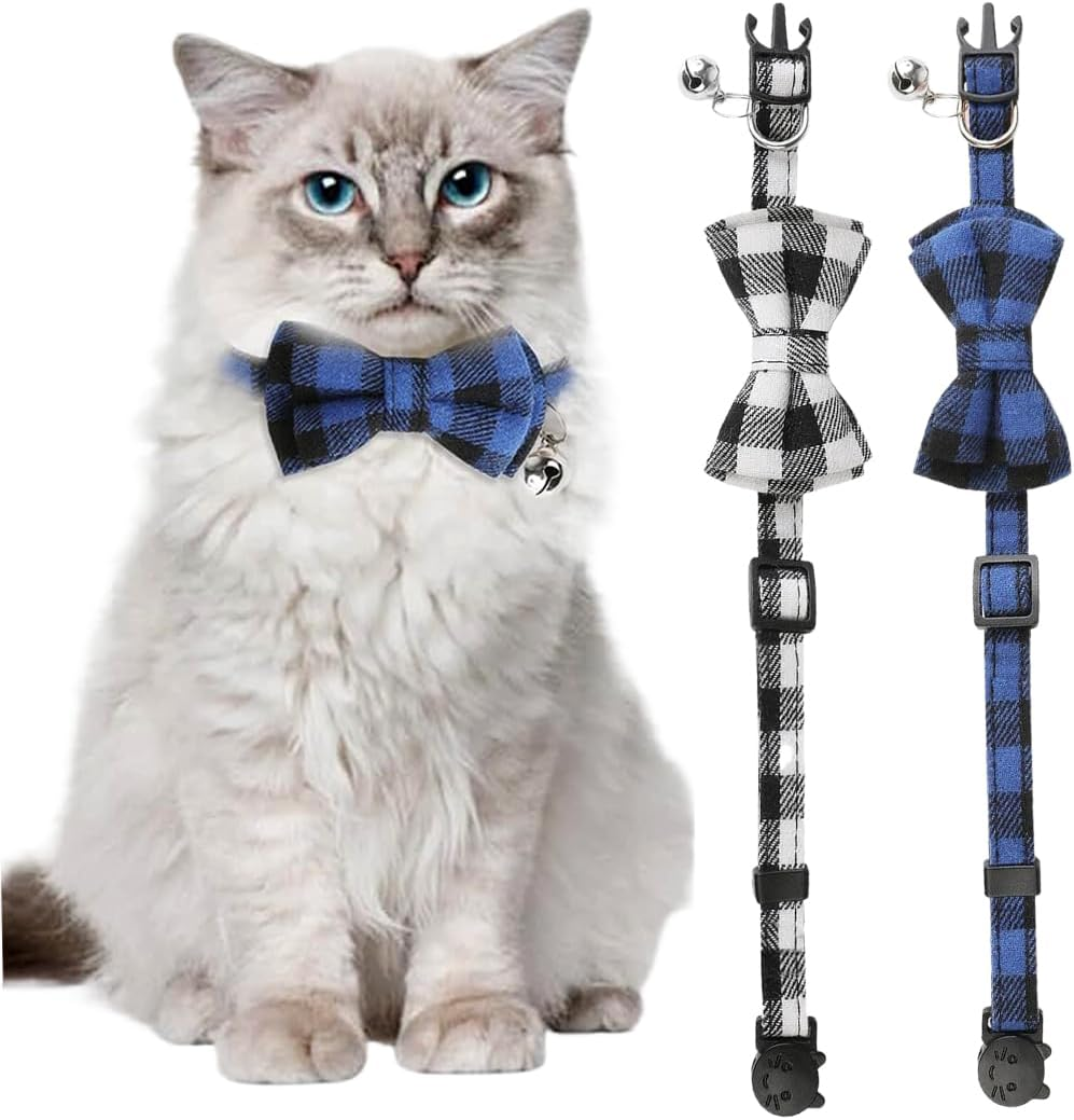 2 Pack Cat Collars with Bell, Cat Bow Tie, Breakaway Kitten Collar, Quick Release Safety Collars for Kittens and Small Dogs