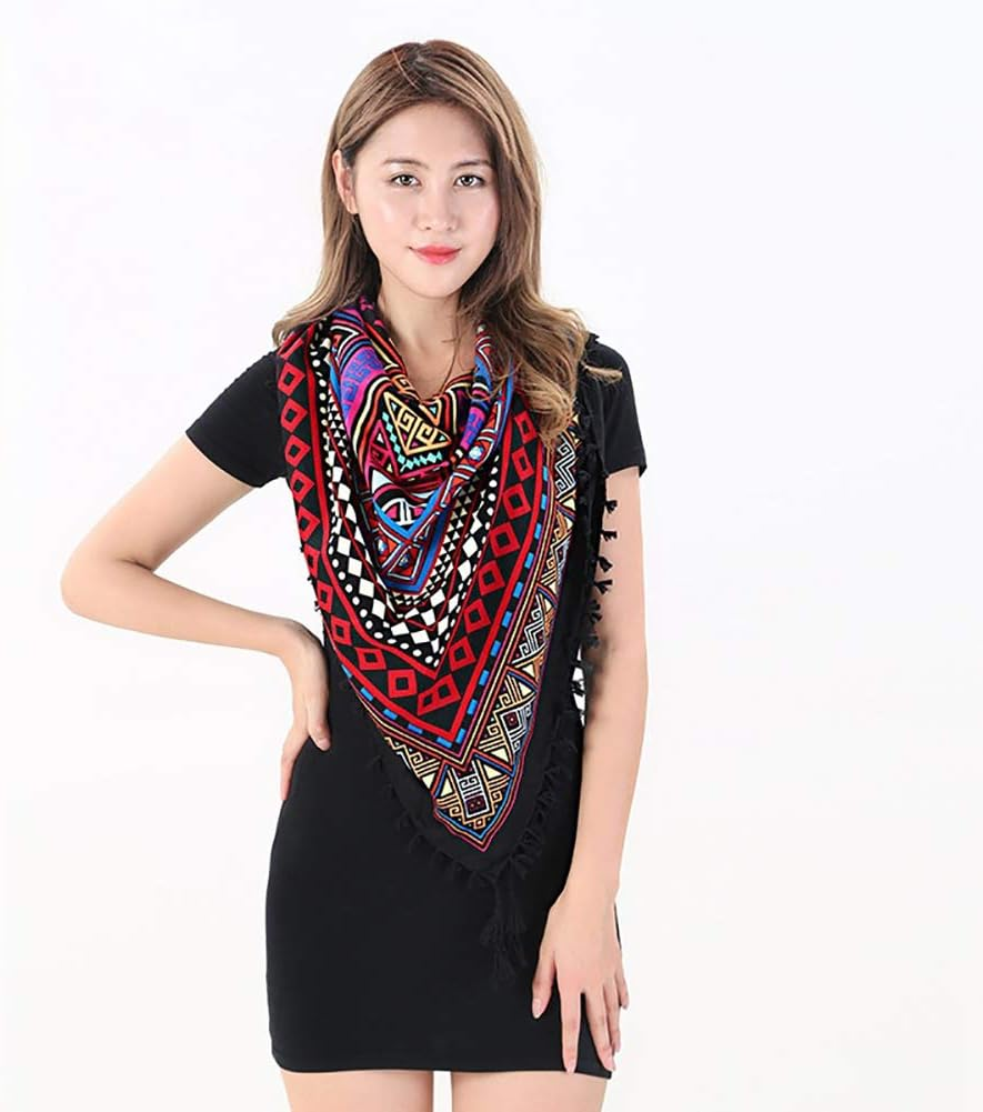 Uainhrt Women Tassel Scarf Cotton 43"&times;43" Large Square Shawl and Wraps,Versatile Gift Fringe Boho Shawl image number 5