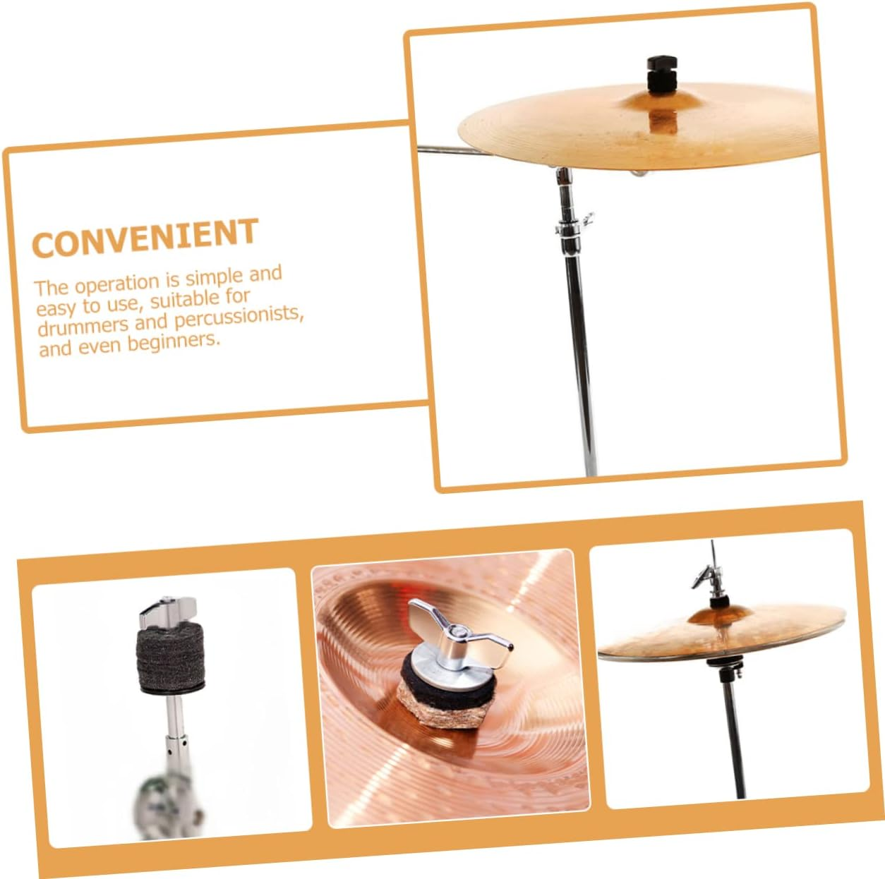 WESIEVYA 1 Set Drum Felt Pad Drum Practice Pad Kit Cymbal Cleaner Quick Release Cymbal Nut Hi Hat Clutch Buffing Polishing Wheel Drummer Performance Supply Grey Metal image number 5