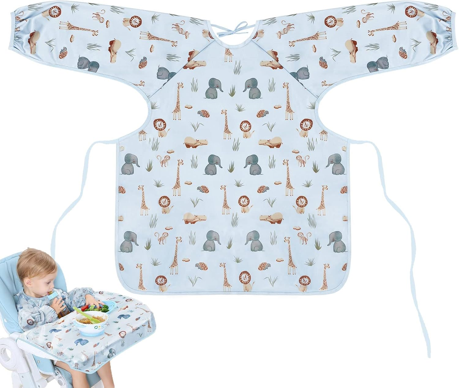 Vicloon Coverall Baby Feeding Bib, Weaning Bib Attaches to Highchair and Table, Long Sleeves Bib with Waterproof