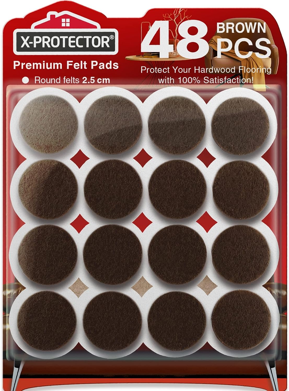 Felt Furniture Pads X-PROTECTOR 48 Pcs - 25 Mm Premium Chair Floor Protectors - Felt for Chairs Furniture Feet & Wood Floors - Best Furniture Pads for Hardwood Floors - Protect Your Hard Floors!