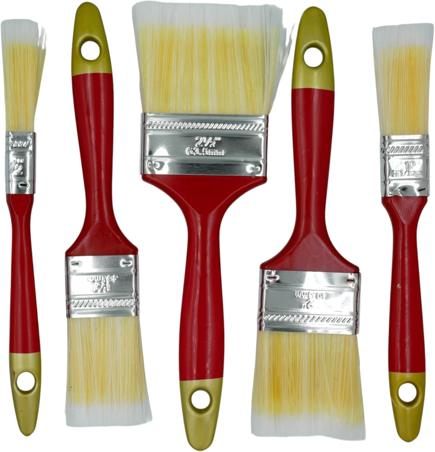 Pro 5-Piece Paint Brush Set for Art & DIY &ndash; Red Handle Flat & Angle Brushes (0.5&rdquo; to 2.5&rdquo;) for Acrylic, Oil, Latex Paint &ndash; Use on Canvas, Walls, Trim, Crafts, Furniture & Home Projects image number 2