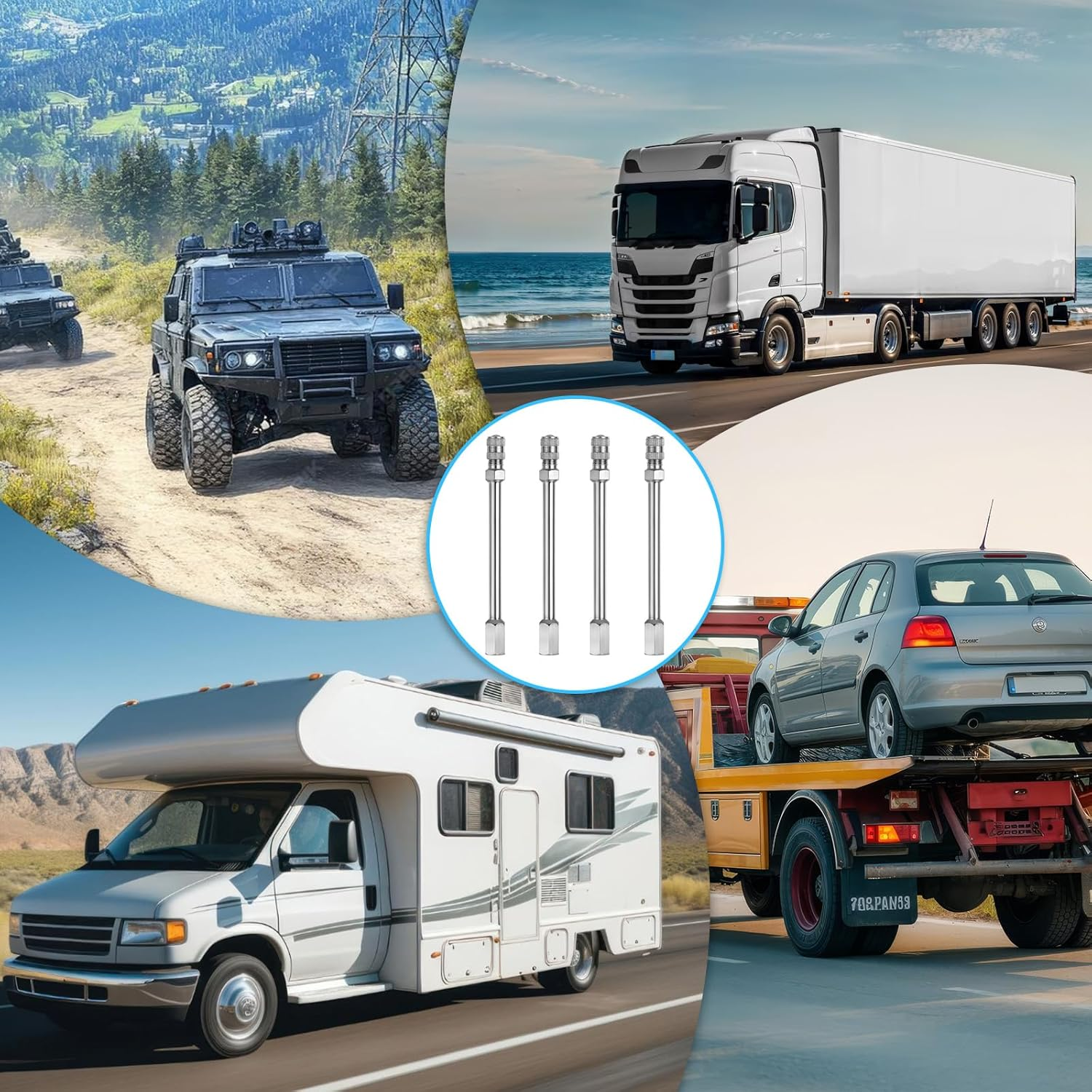 4 PCS Valve Stem Extenders, 4Inch 100Mm Wheel Tire Valve Stem Extension, Wheel Valve Extension Rod Extender Stem Caps for Trucks Cars Motorcycles Rv Mowers image number 5