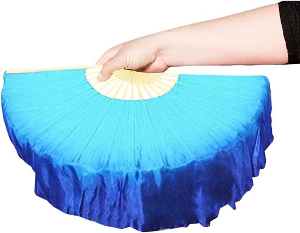 TMZAQH Women 40Cm(15.7") 1 Piece Right Hand Real Silk Belly Dance Short Fan Veils Gradient Color