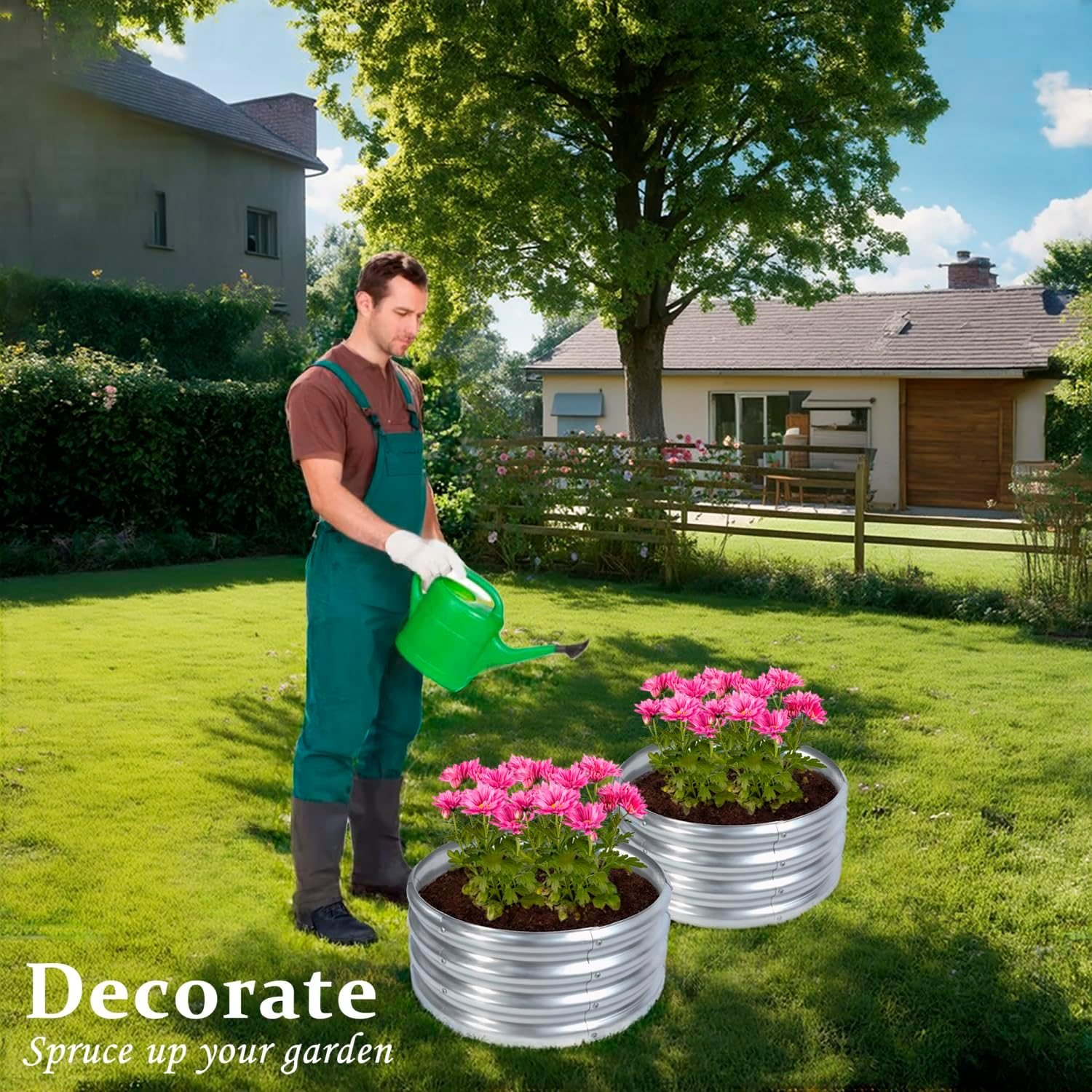 2Pcs Raised Garden Bed 2X2X1 FT round Galvanized Metal Raised Garden Boxes Outdoor Planter Box for Vegetables Flowers Herb (2&times;2&times;1 FT / 60 * 60 * 29 CM) image number 2