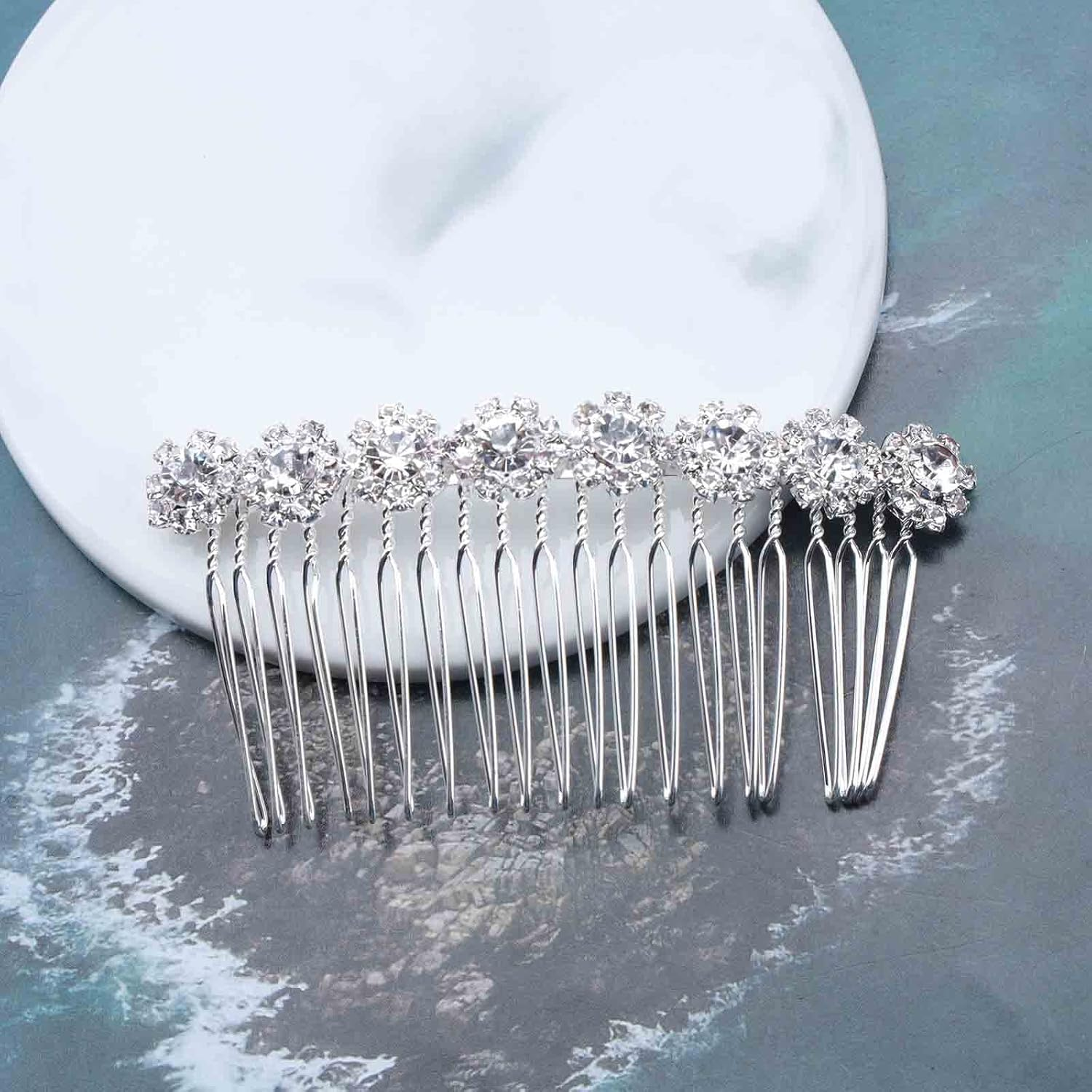 Yheakne Crystal Bridal Hair Comb Silver Rhinestone Hairpiece Wedding Headpiece Bridal Side Comb Wedding Hair Accessories for Bride and Bridesmaids (Silver) - Silver image number 6
