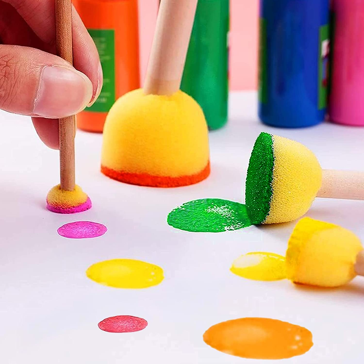 30 Pcs round Sponges Brush Set, round Sponge Brushes for Painting, Paint Sponges for Acrylic Painting, Painting Tools for Kids Arts and Crafts (4 Sizes) image number 2