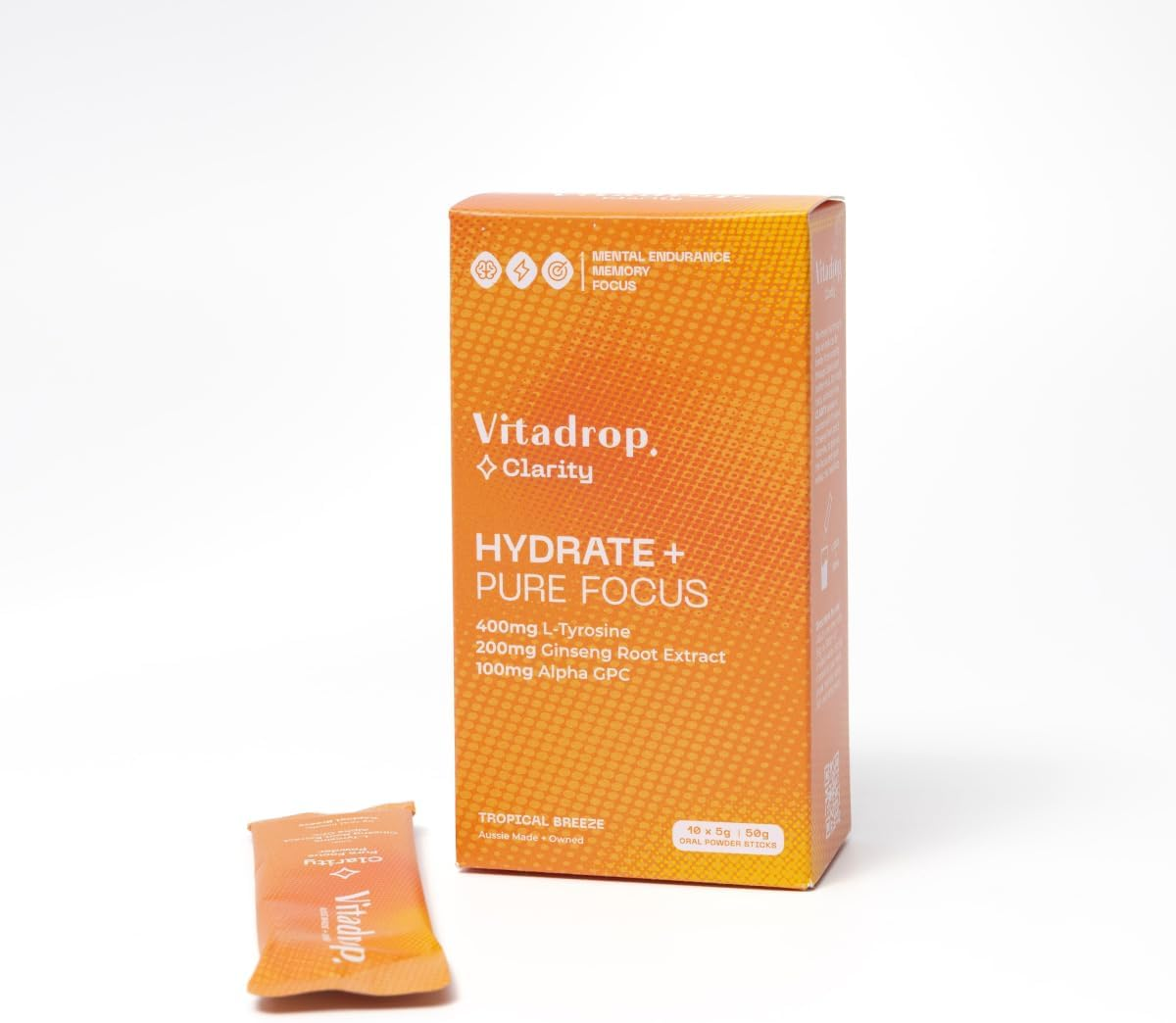 Vitadrop Hydrate+ Pure Focus: 400Mg L-Tyrosine, 200Mg Ginseng Root Extract + 100Mg Alpha GPC (Tropical Breeze Flavour) image number 3
