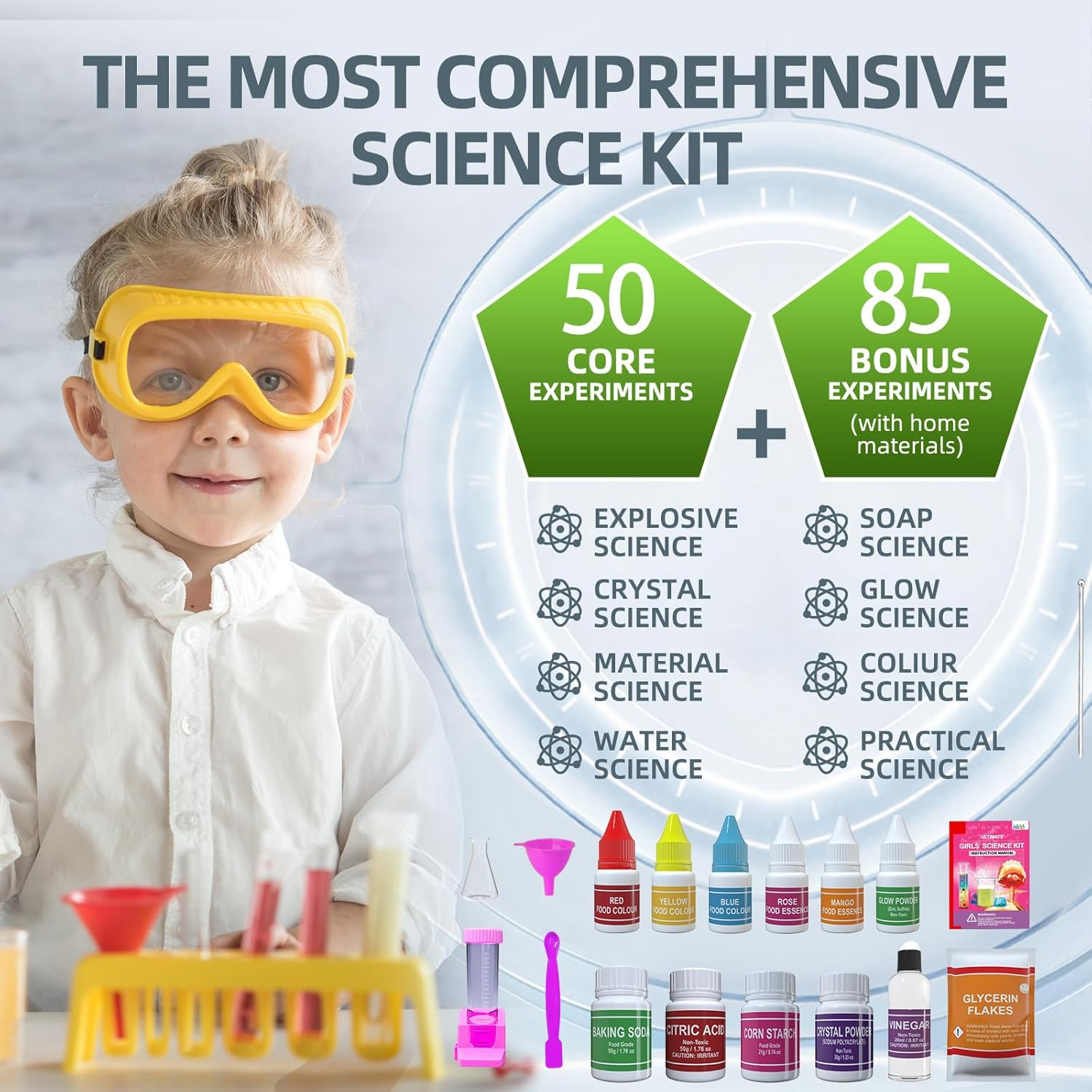 135+ Experiments Girls' Science Kit - STEM Learning Toy with Glow-In-The-Dark, Crystal Creation, Colour Changing, and Explosive Experiments for Kids image number 4