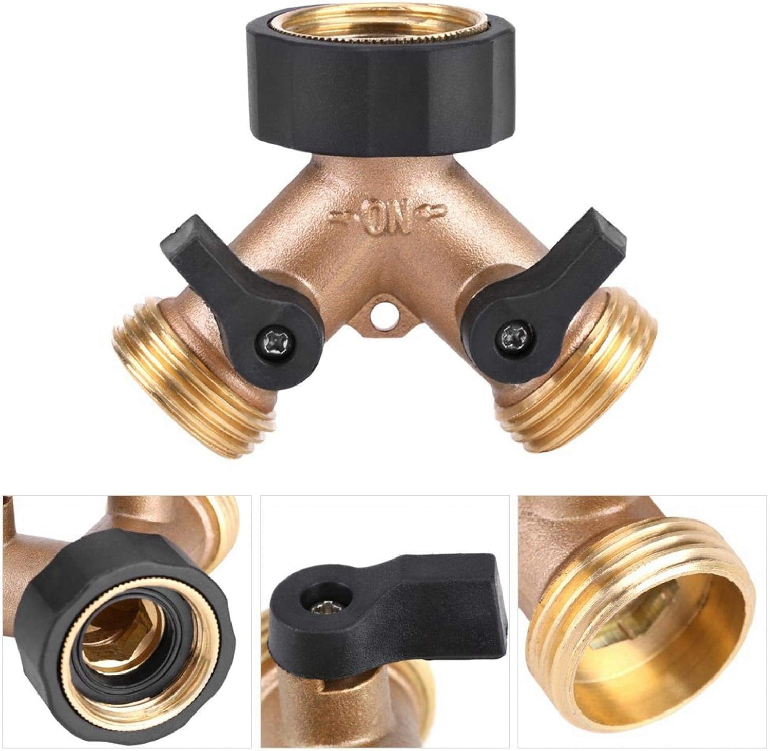 Garden Tap Adapter - 2 Way Solid Brass Splitter with Independent On/Off Valves, Hose Connector Y Shape for Home Irrigation (American Thread) image number 4