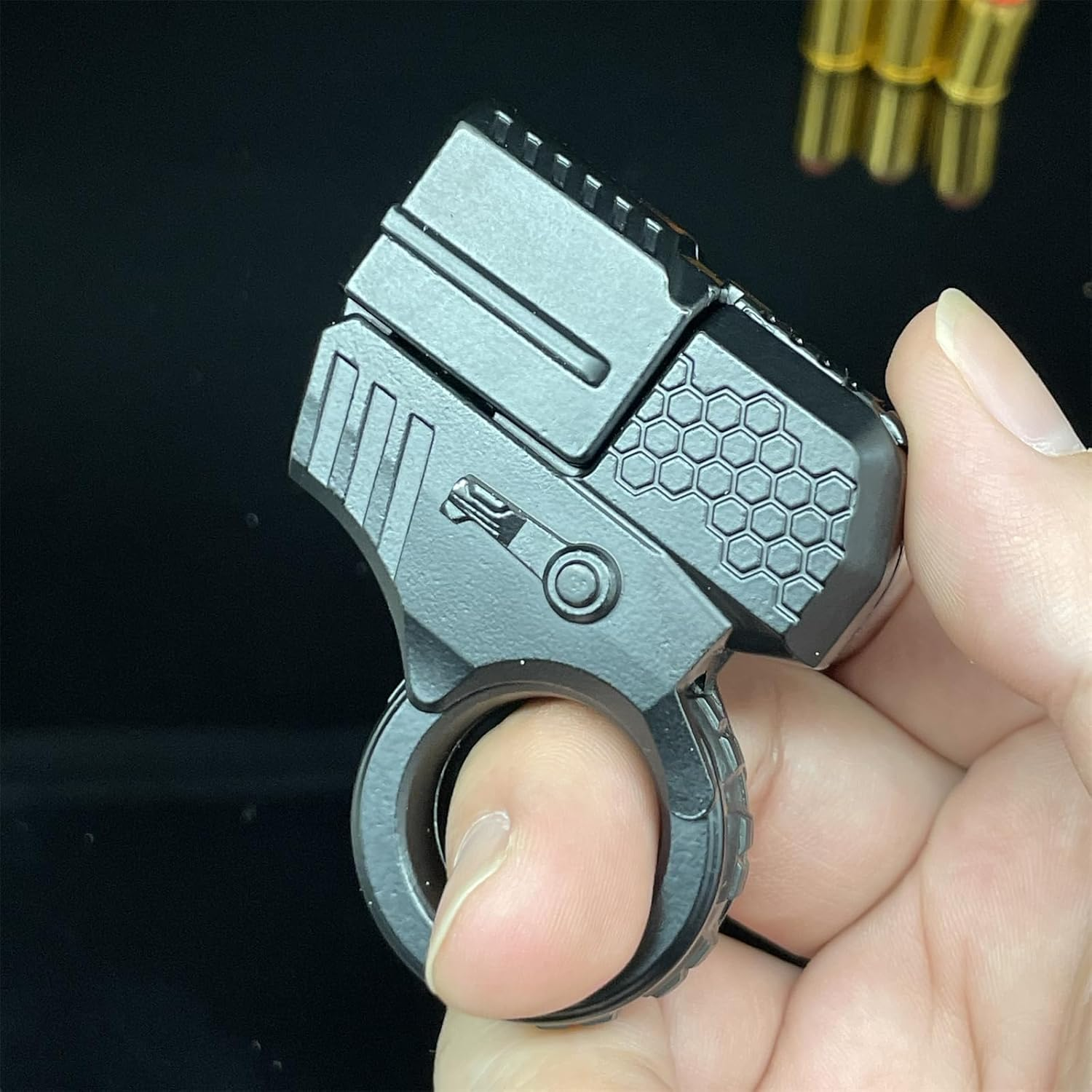 Alloy Gun Shape Fidget Ring EDC Fidget Spinner Metal Hand Spinner Adult Fidget Toys ADHD Tool Anxiety Stress Relief Toys Office Desk Toys (Black) image number 3