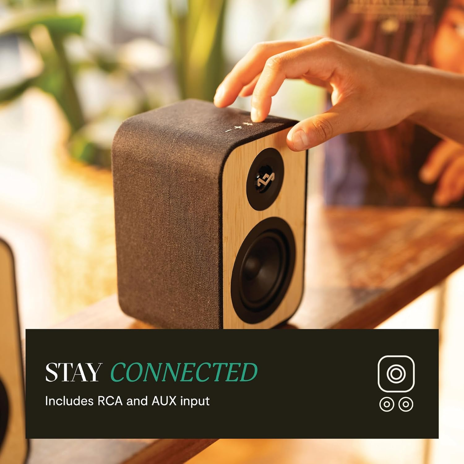House of Marley Uplift Bluetooth Bookshelf Speakers, Bamboo Finish, Bluetooth 5.3, Superior Stereo Sound, RCA Input, Recycled Fabric, Sustainable Paper Packaging, Perfect Pair for Turntables image number 5