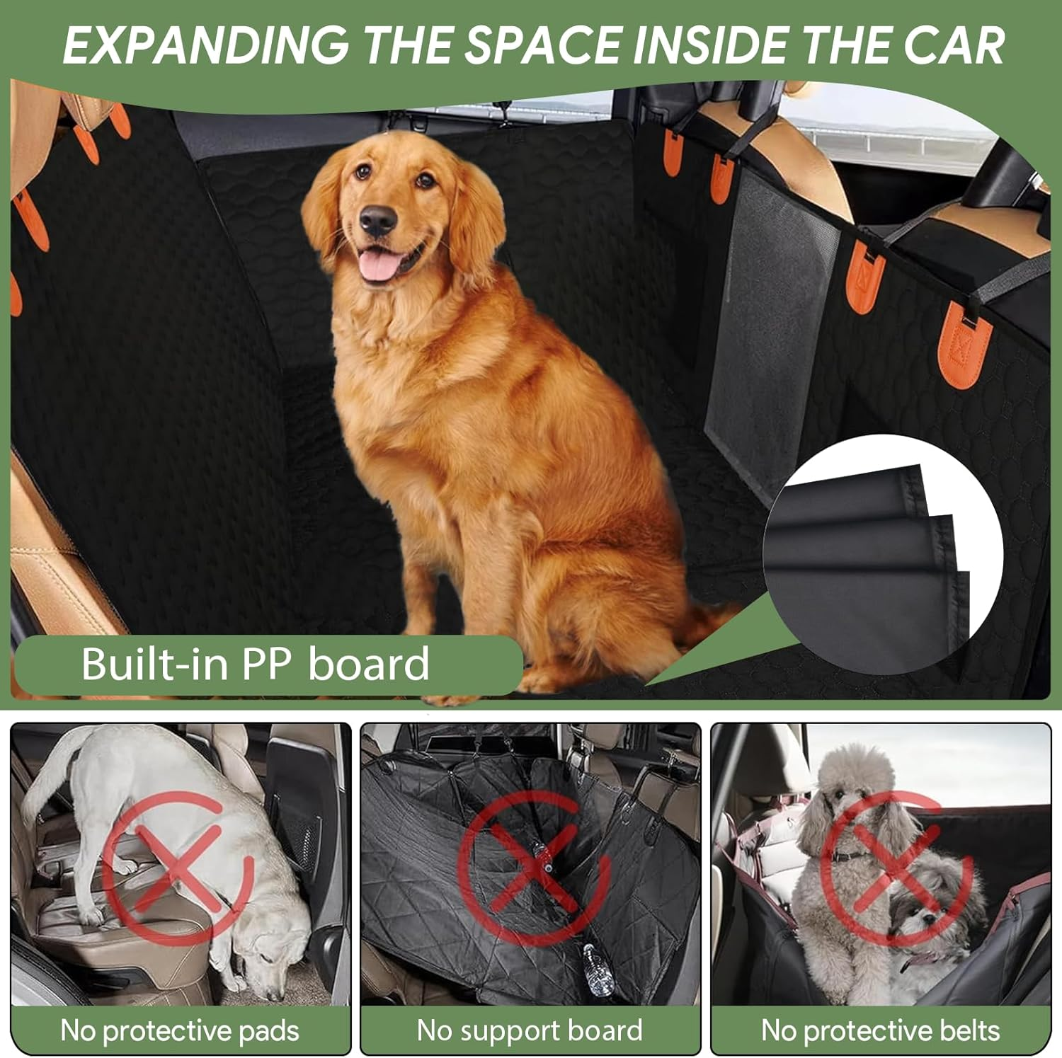 INSMEER Dog Seat Cover 7-In-1 Protection - Waterproof, Hard Bottom, Wear-Resistant, Machine-Washable, Universal Fit, Safety Belt, and Hammock Design for Ultimate Pet Comfort and Safety image number 5