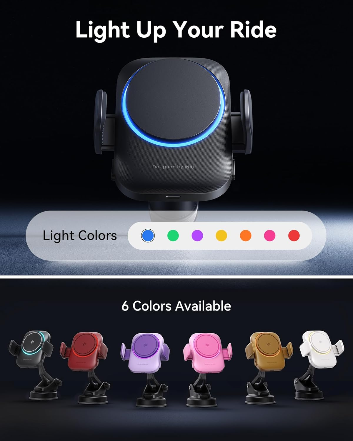 INIU Qi2 15W Car Phone Holder Wireless Charger, Ultra-Stable 22N for Magsafe Car Mount Charger with Cooling Fins & RGB Lighting ONLY Compatible with Iphone 16/15 / 14/13 / 12 Series [White] image number 6