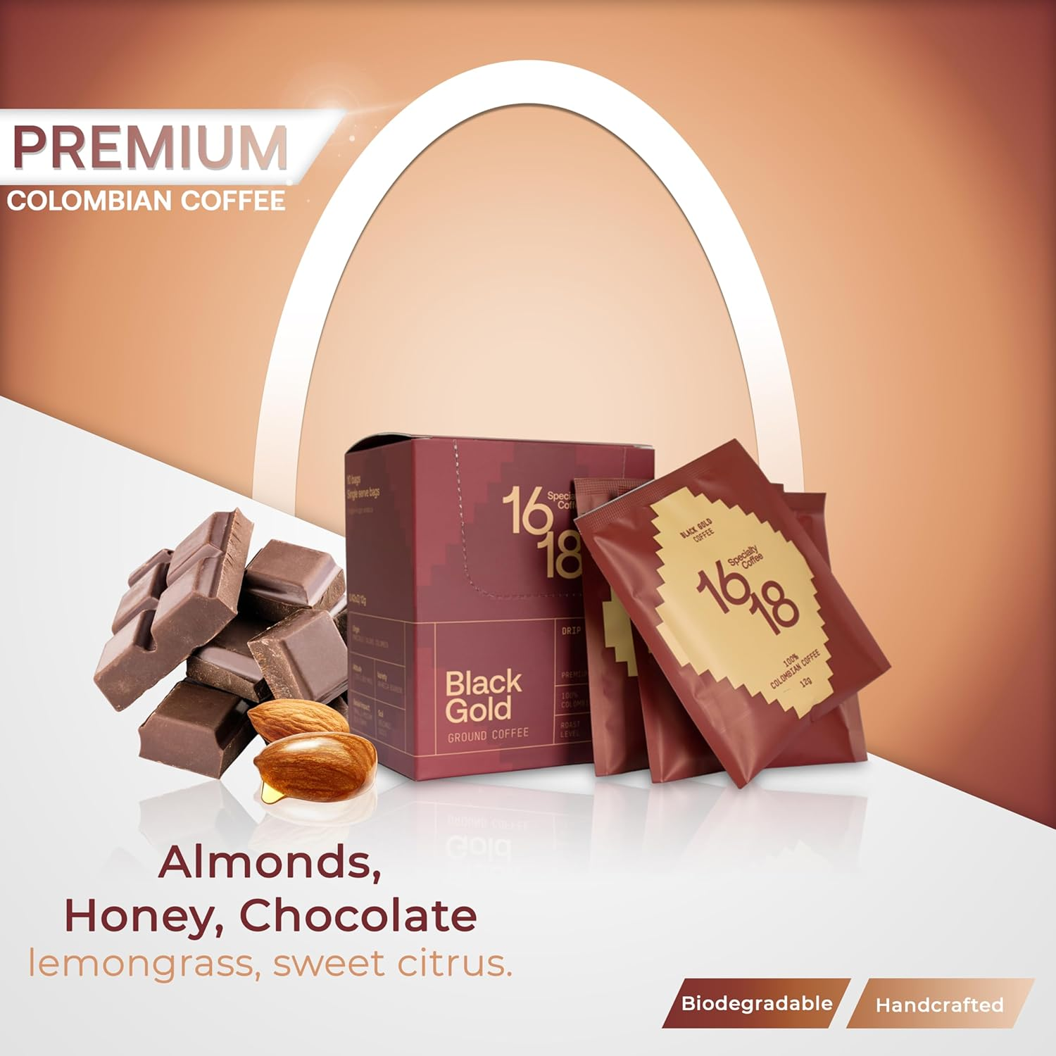 COLOMBIAN GROUND COFFEE BOX 10 DRIPS BAGS PREMIUM BOURBON FAIR TRADE COFFEE-SPECIALTY COFFEE image number 2