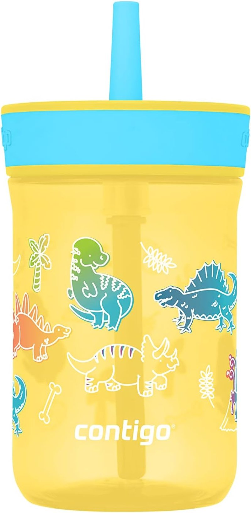 Contigo Leighton Kids Plastic Water Bottle, Spill-Proof Tumbler with Straw for Kids, Dishwasher Safe, 14Oz 2-Pack, Blue Raspberry/Butterflies & Azalea/Llamas image number 1