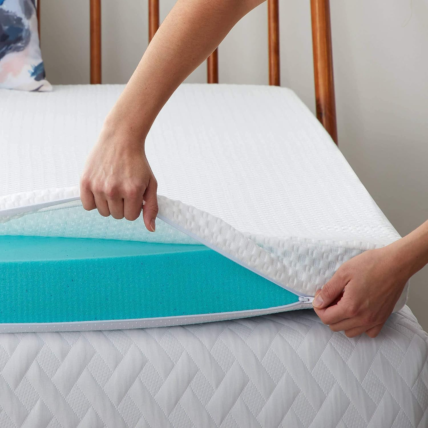 Lucid 2 Inch Mattress Topper Cover - Breathable, Washable, Non-Slip, Zippered - Twin XL, White image number 5