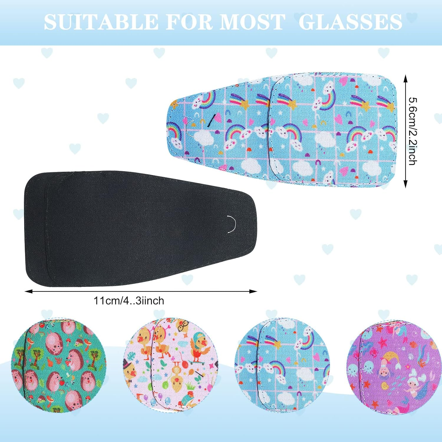 4 Pcs Eye Patches for Kids Reusable Eyepatch for Glasses to Cover Either Eye, Pink Blue Green White, 4 Styles image number 2