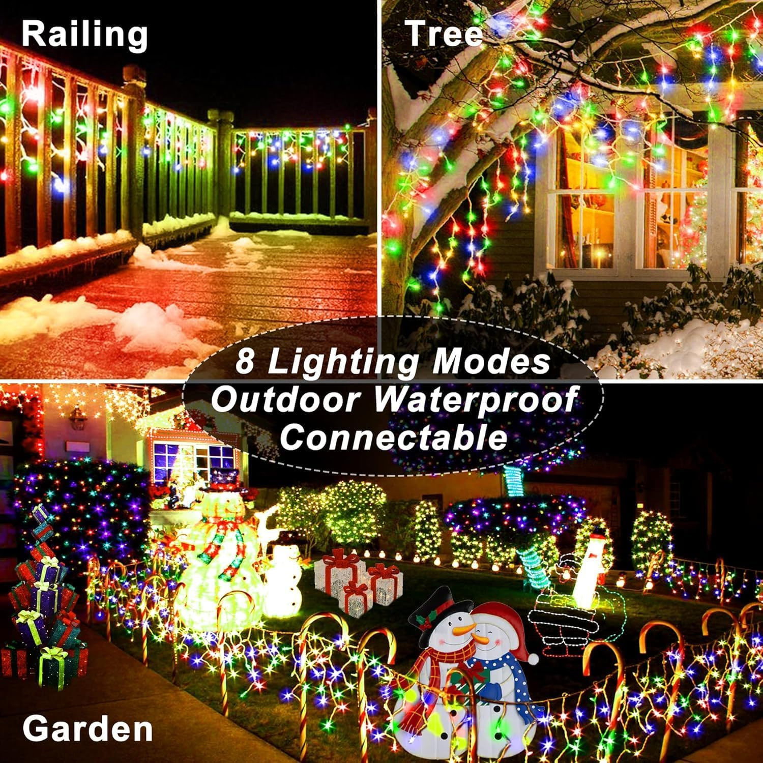 Christmas Lights Outdoor, Icicle Lights 32.8 Ft 400 LED Fairy Lights with Remote 8 Modes Icecycle String Lights Cascade for Wedding Indoor outside Party Holiday House Xmas Decorations(Colorful) image number 1