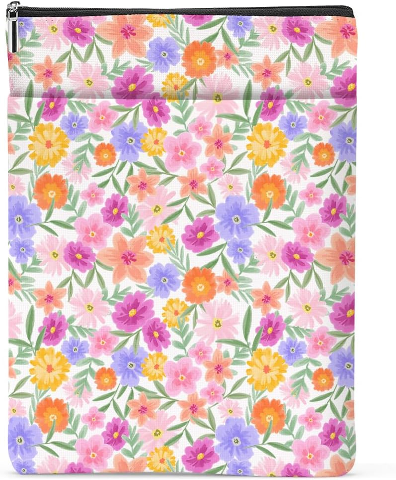 Blue Flowers Pattern Book Lovers Gifts Waterproof Book Sleeve Book Pouch Book Protector with Zipper and Front Pocket Bookcover Case for Women Best Friend Sister Book Accessories Book Club Gifts - Multicolor101 image number 3