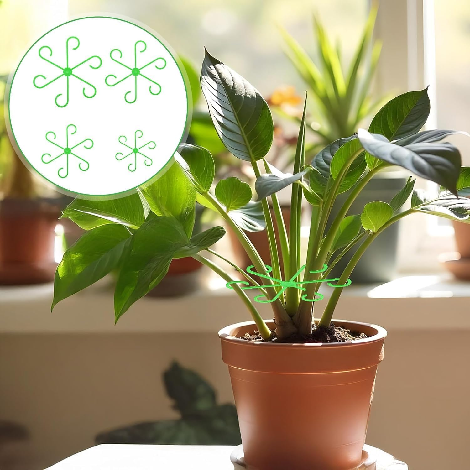 Plant Support Stakes, 16 Piece 4 Sizes Green Plastic Climbing Stem Holders Indoor Plant Trellis Support for Flowers, Flower Plant Stem Hook Stakes Trellis Climbing Indoor Plant Stem Supports Rack image number 1