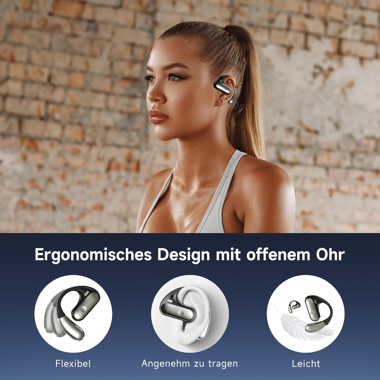 EUQQ Open Ear Bluetooth 5.4 Earbuds, Wireless Headphones, Sports Over-Ear Headphones with Ear Hooks, 40H Playtime Earbuds, Quick Charge, IPX7 Waterproof for Running/Workout, Black image number 6