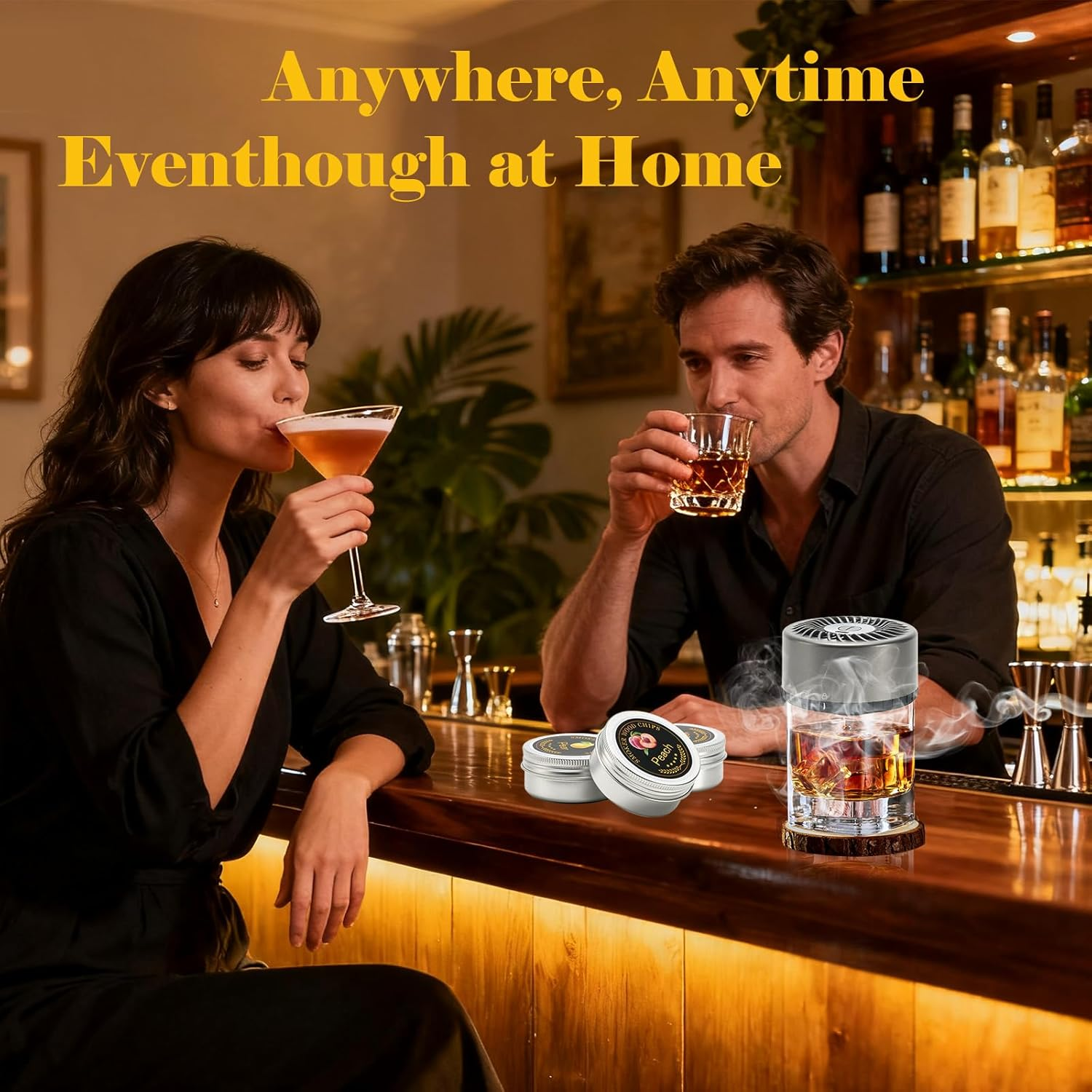 Electric Whiskey Smoker Kit with 4 Light Modes, Rechargeable Cocktail Smoker, 6 Wood Chips, No Butane Required, Christmas/Birthday Gifts for Men, Dad, Husband image number 4