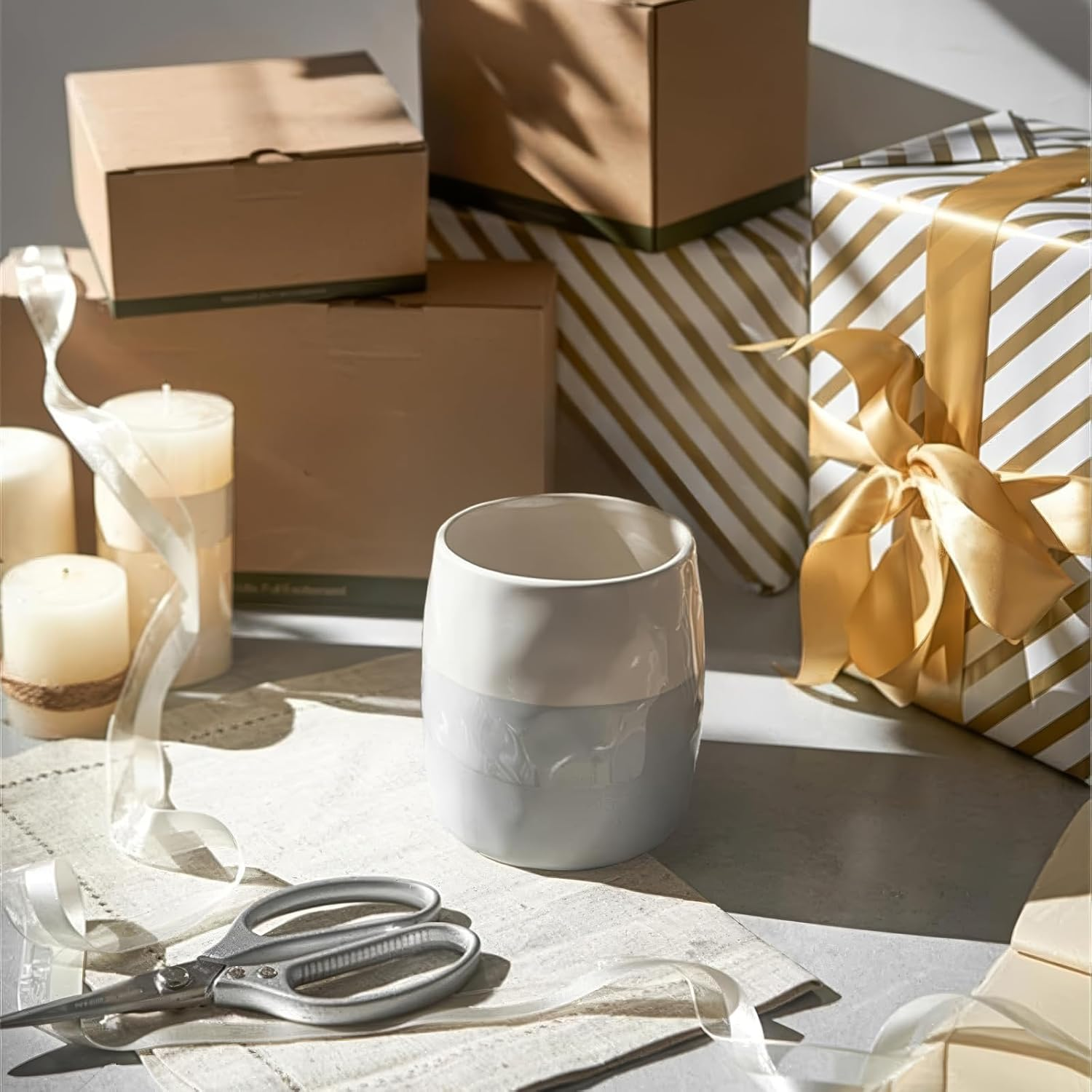 Yohyien Ceramic Kitchen Utensil Holder, Cooking Utensils Pot for Countertop Organisation, Cutlery Storage Jar for Spoons, Spatulas, Tableware, Cream and Grey Layered Design (S) image number 5