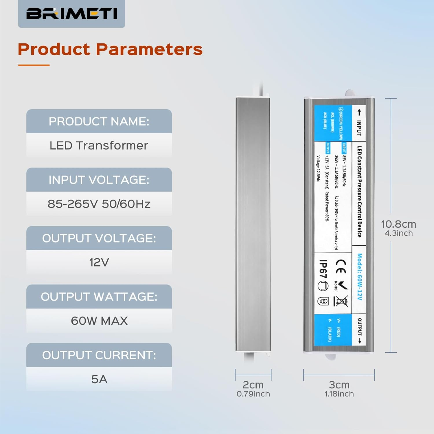 12V 60W LED Transformer 5A LED Driver Waterproof IP67 Outdoor AC 240V to 12 Volt DC LED Light Strip Constant Low Voltage LED Power Supply image number 4