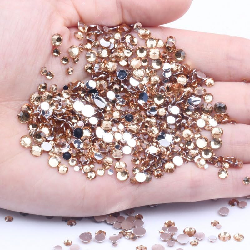 1440PCS Flatback Rhinestones Gems Champagne Gold Glass Crystal Rhinestones Gems for Nail Art/Face Decor/Craft 1.3-2.8MM (Champagne)