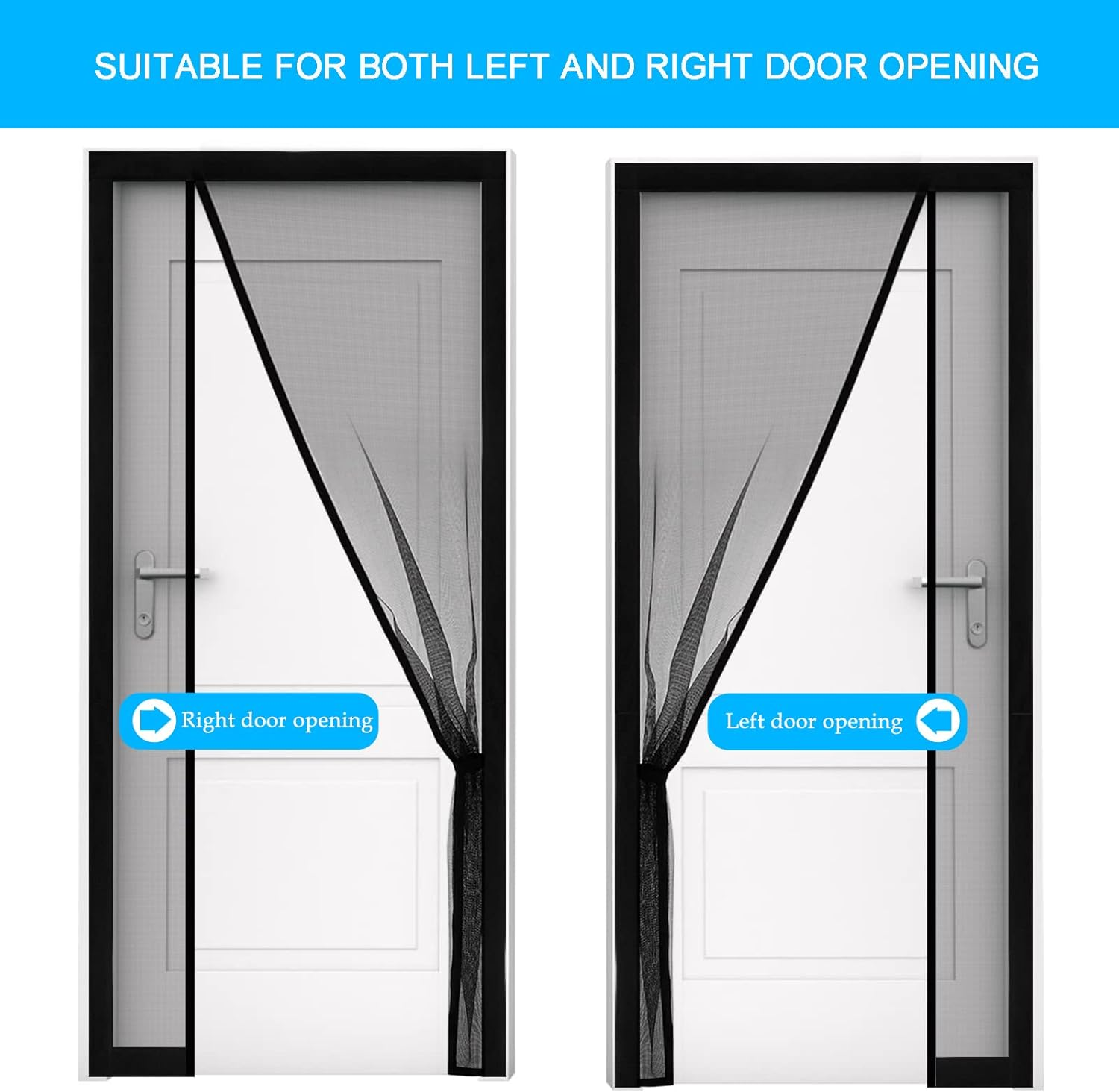 Fillis Magnetic Fly Screen for Doors 80X200Cm, Side Opening Fiberglass Door Curtains anti Mosquito Mesh with Full Frame Hook and Look, Keep Insects Out, Black image number 2