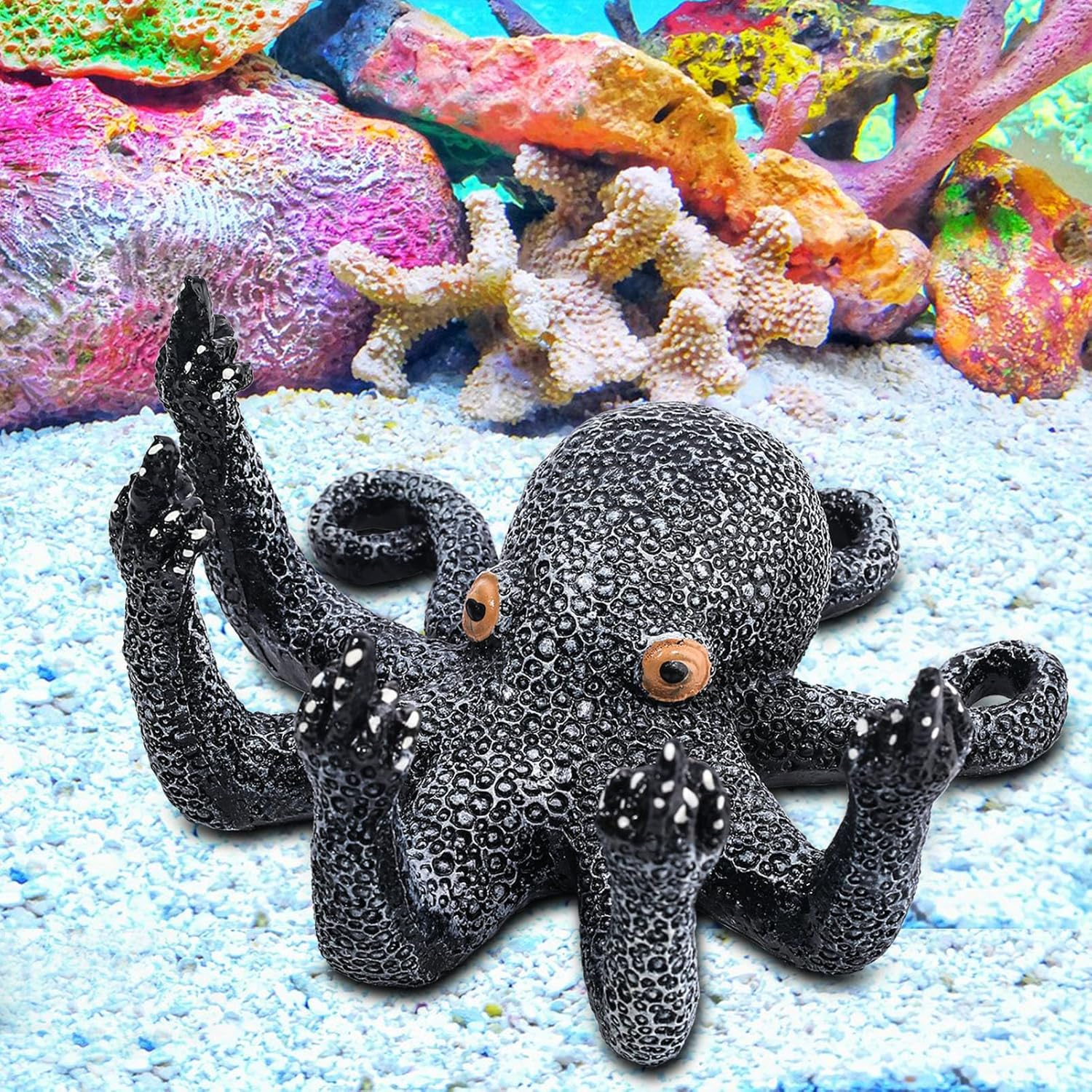 Octopus Aquarium Ornaments Decoration, Blue Artificial Sea Life, Glowing Fingers Enhance Visual Appeal, Suitable for Various Fish Tanks