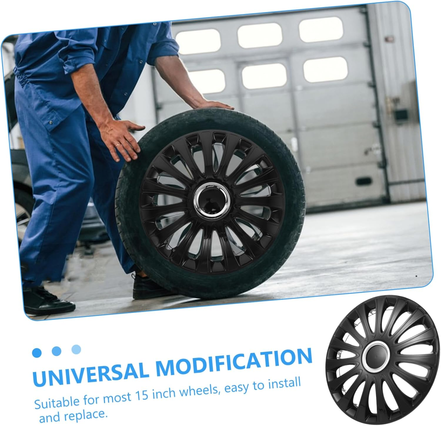 Anneome 14-Inch Universal Automotive Hubcaps, Black Plastic Wheel Covers for Car Rims, Decorative Tire Caps Suitable for Vehicle Wheel Protection and Appearance Enhancement image number 2