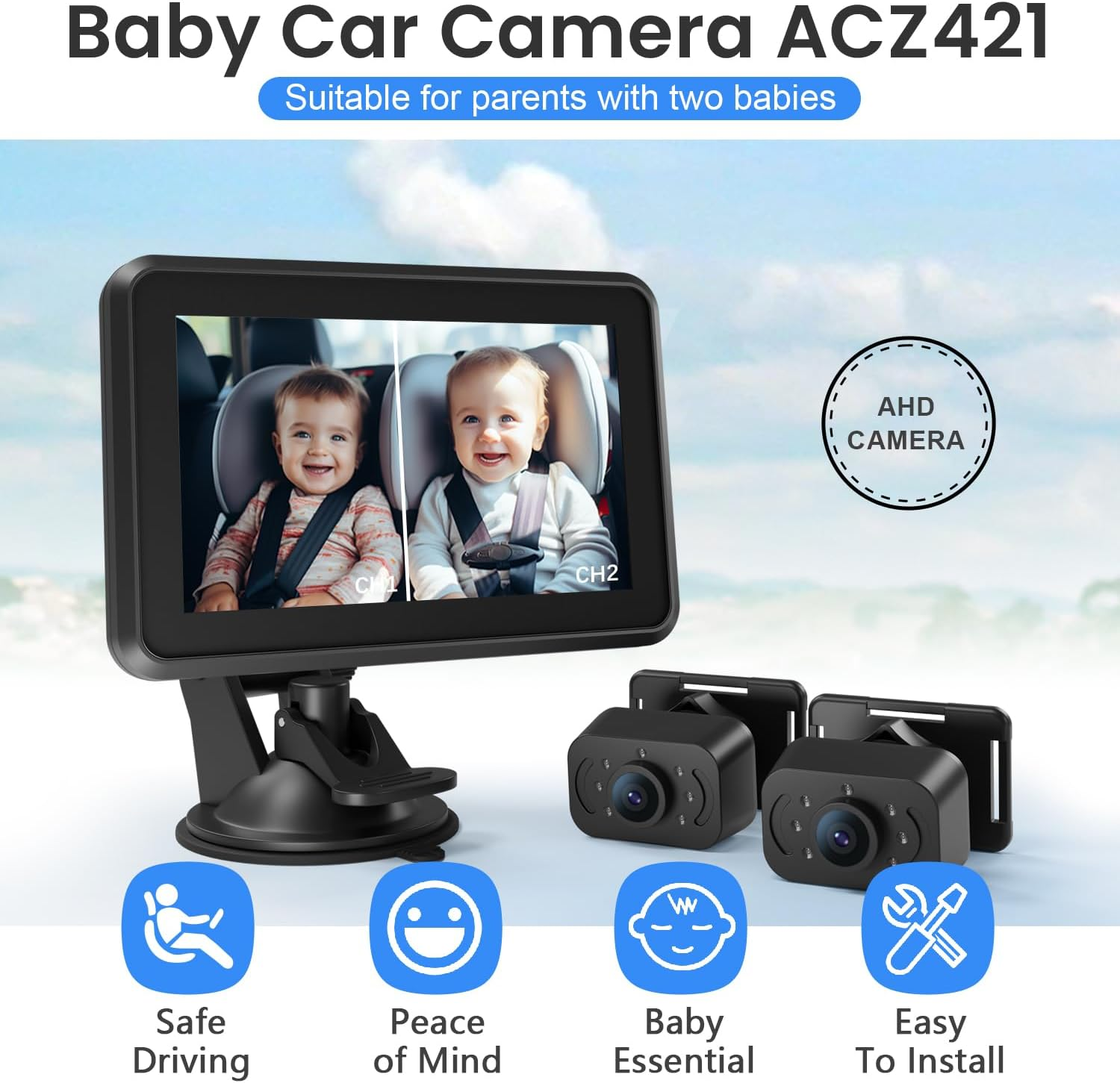 Itomoro Baby Car Mirror,Hd Dual Channel with 2 IR Night Vision Camera, 5 Mins Easy Installation Baby Car Mirror Clear Car Baby Camera for Rear Facing Seat Backseat, ACZ421 image number 3