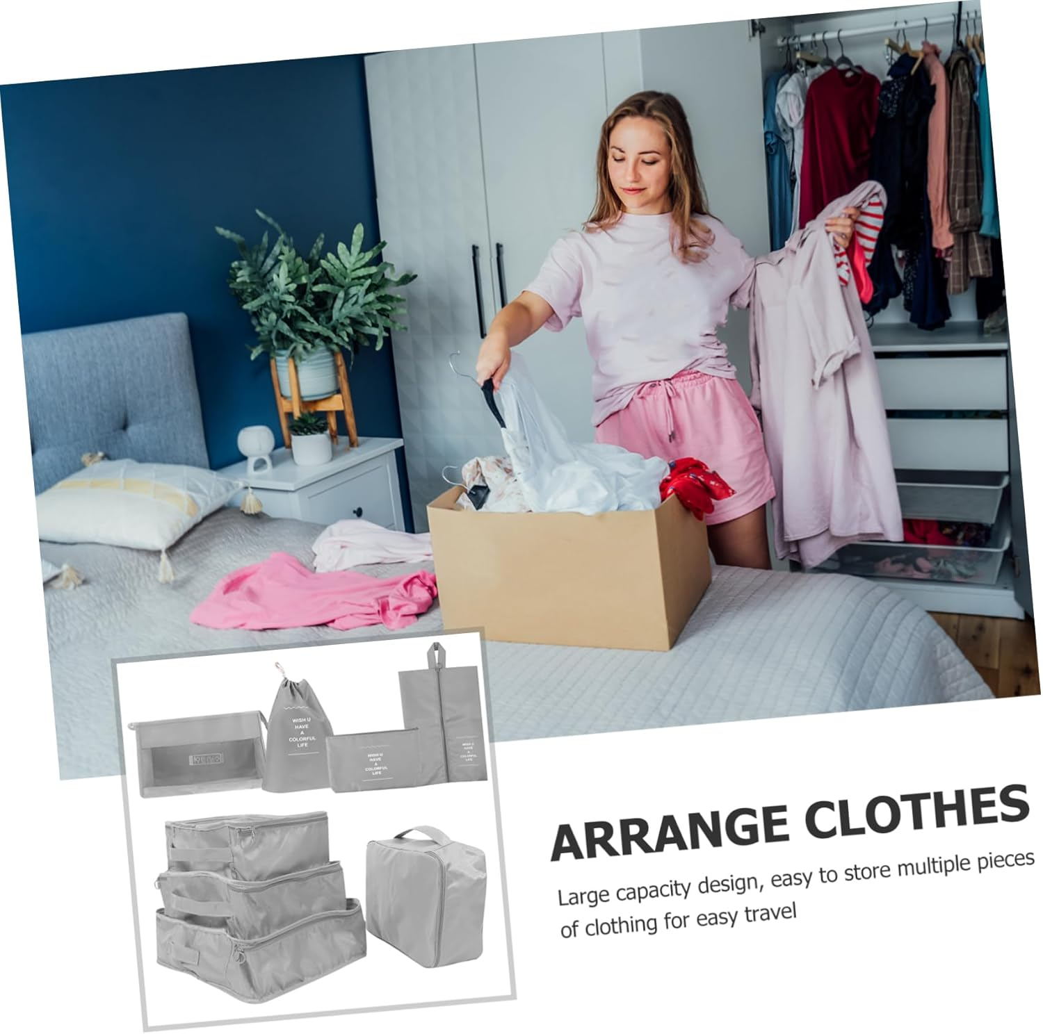 JEWEDECO 8Pcs Travel Suitcase Pouches Fabric Luggage Organizers Packing Cubes for Suitcases Luggage Organiser Bag Travel Essentials image number 3