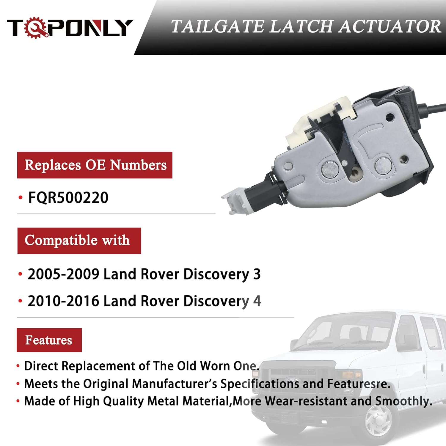 TQPONLY Tailgate Hatch Door Lock Actuator Compatible with Land Rover LR3 LR4 Discovery 3 4 2005-2016 Replaces FQR500220 Lift Gate Liftgate Actuator