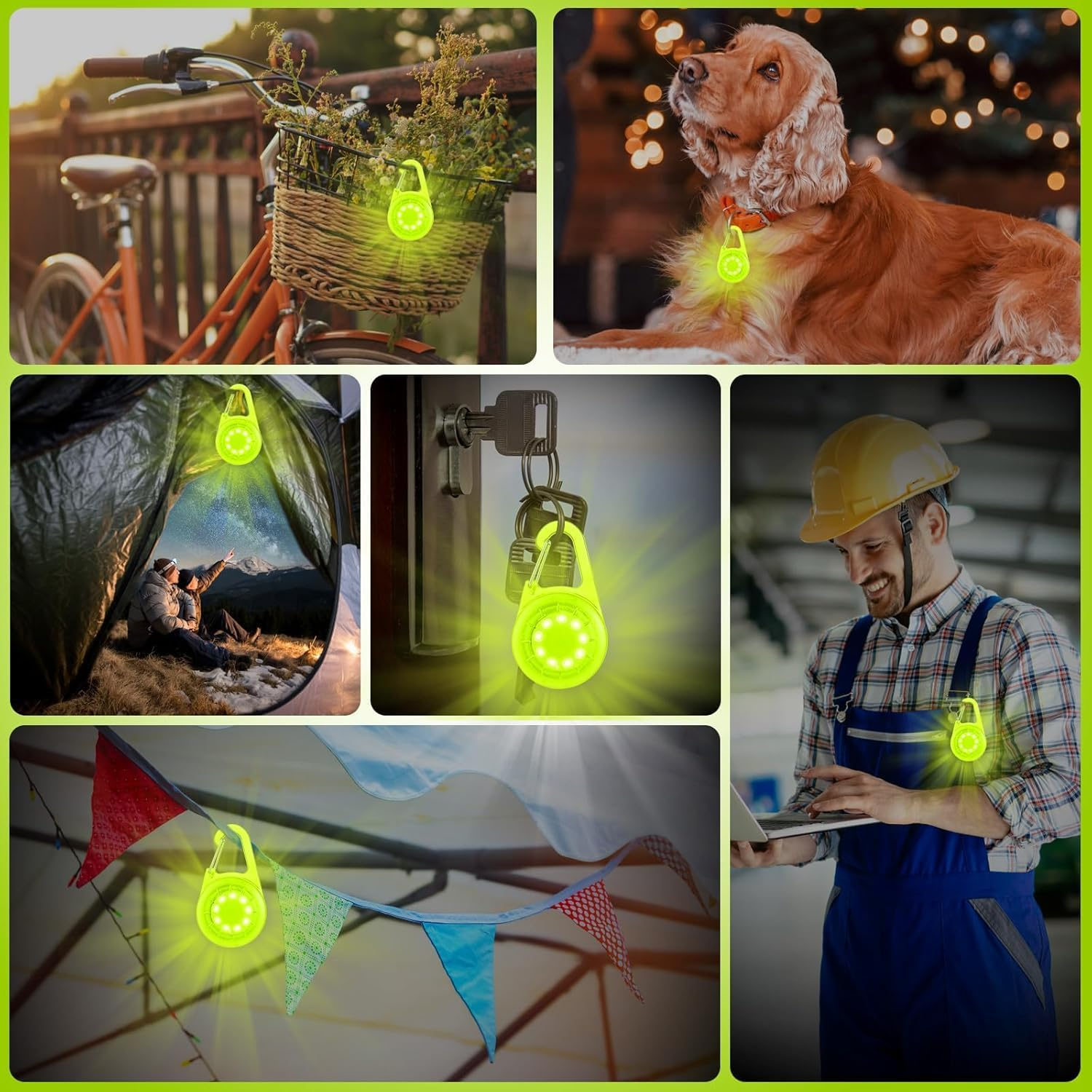Dog Lights for Night Walking, Lp68 Waterproof USB C Rechargeable Dog Night Light, Steady & Flashing Modes, Safety for Dogs Cats Pet Runner Children Camper (Green) - Green image number 2
