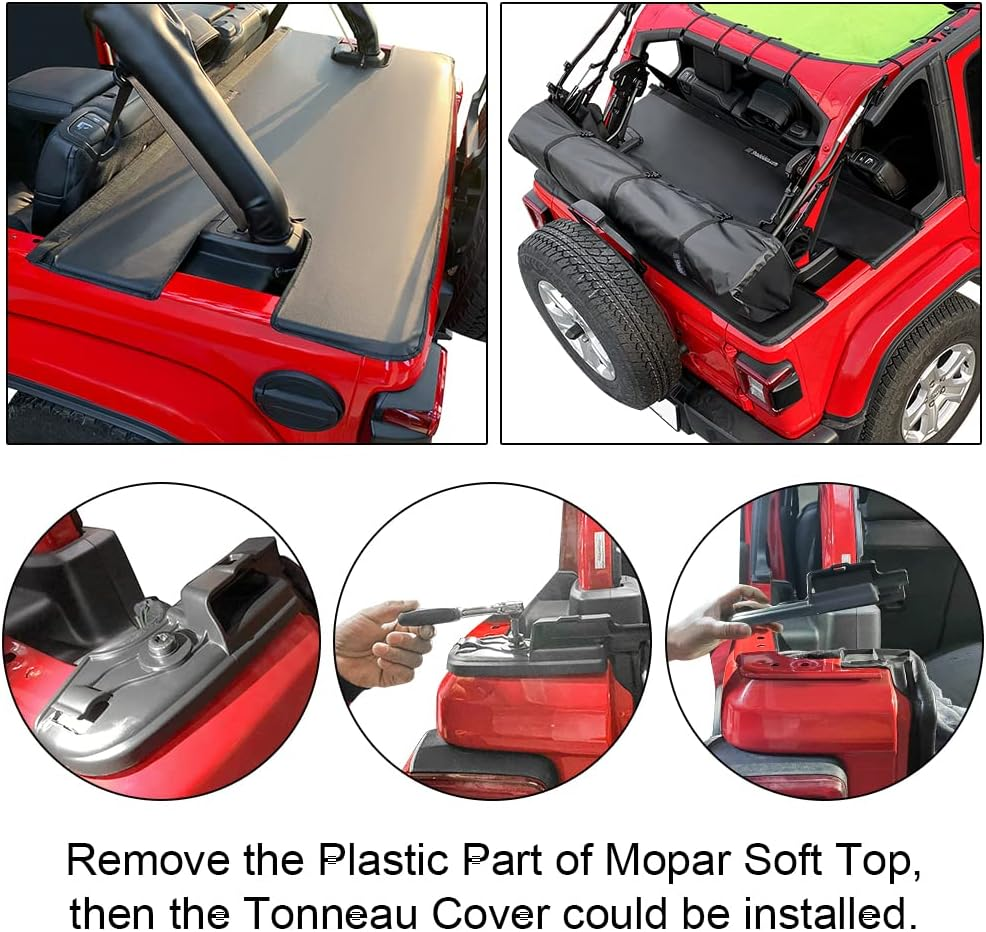 Shadeidea Jeep Wrangler Tonneau Cover JLU 4 Door Rear Trunk Cover Cargo Vinyl Cover for 2018+ JL Unlimited Tailgate Ton Cover-Black-3 Years Warranty image number 7