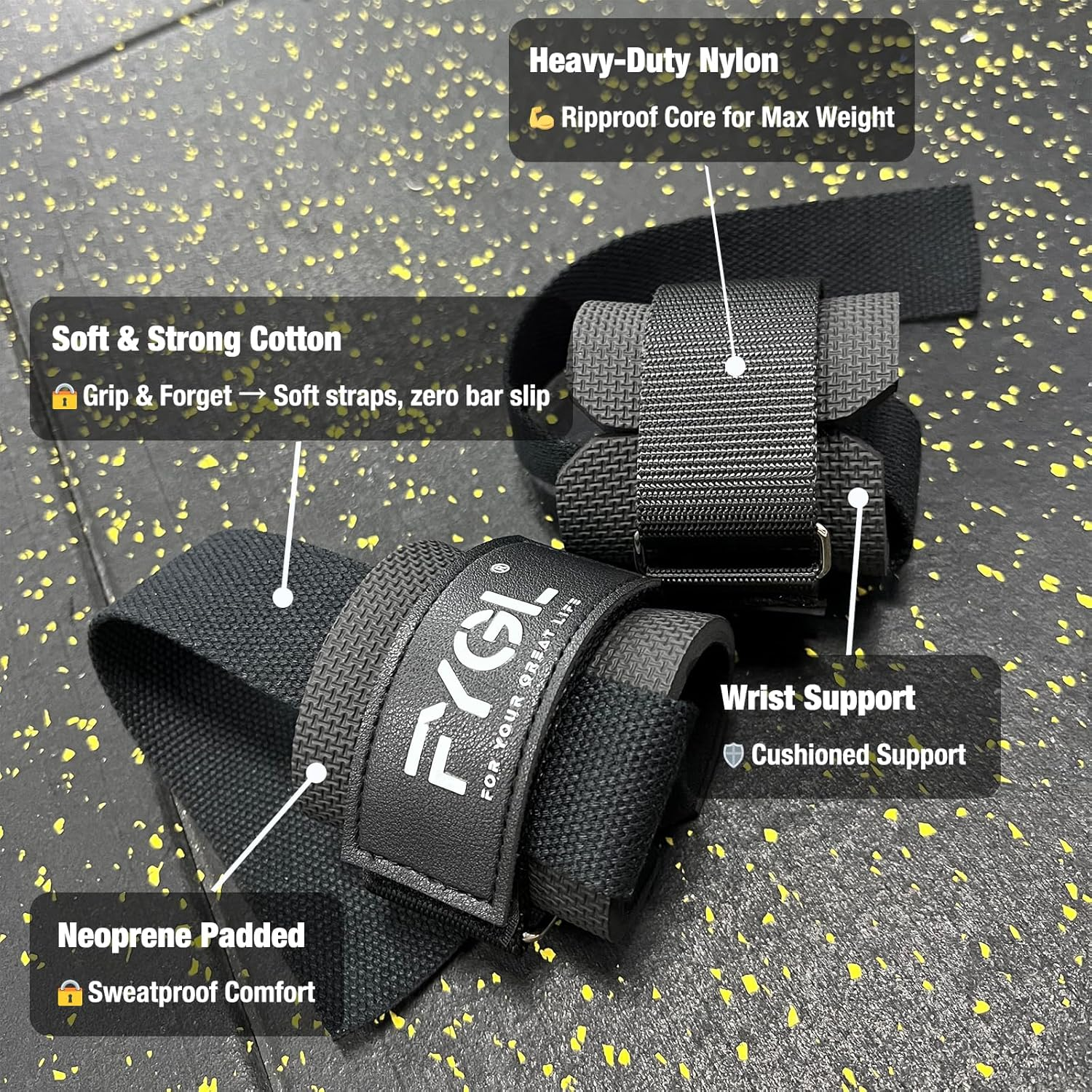 FYGL Cotton Lifting-Straps with Neoprene-Padded Wrist-Supports image number 6