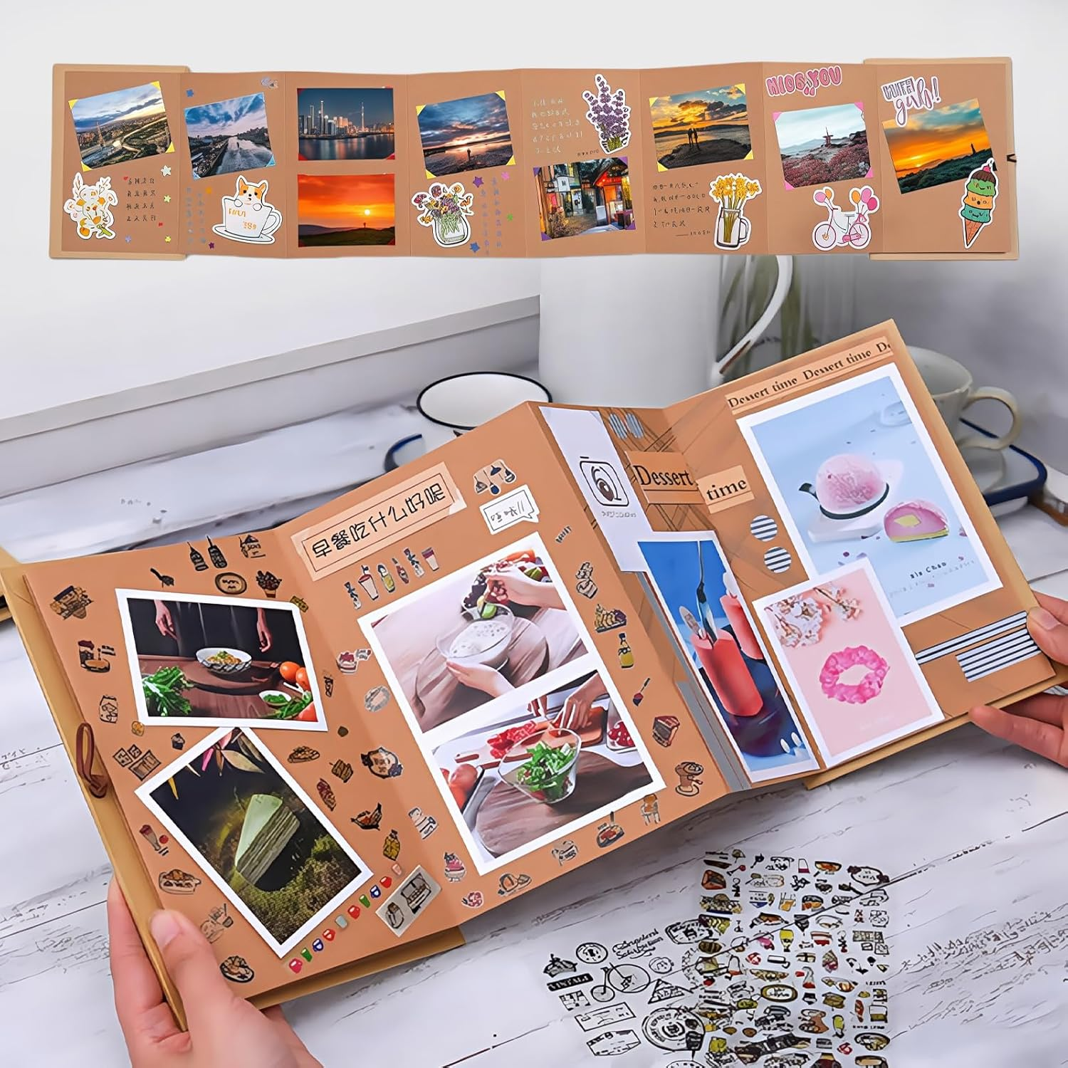 Blank Book for Gluing, 12 X 18 Cm Kraft Paper Hardcover Photo Albums, Small Photo Book for Gluing, Foldable Album, Photo Album for Birthday Gift, Graduation, Wedding, Graduation (34 Pages) image number 1