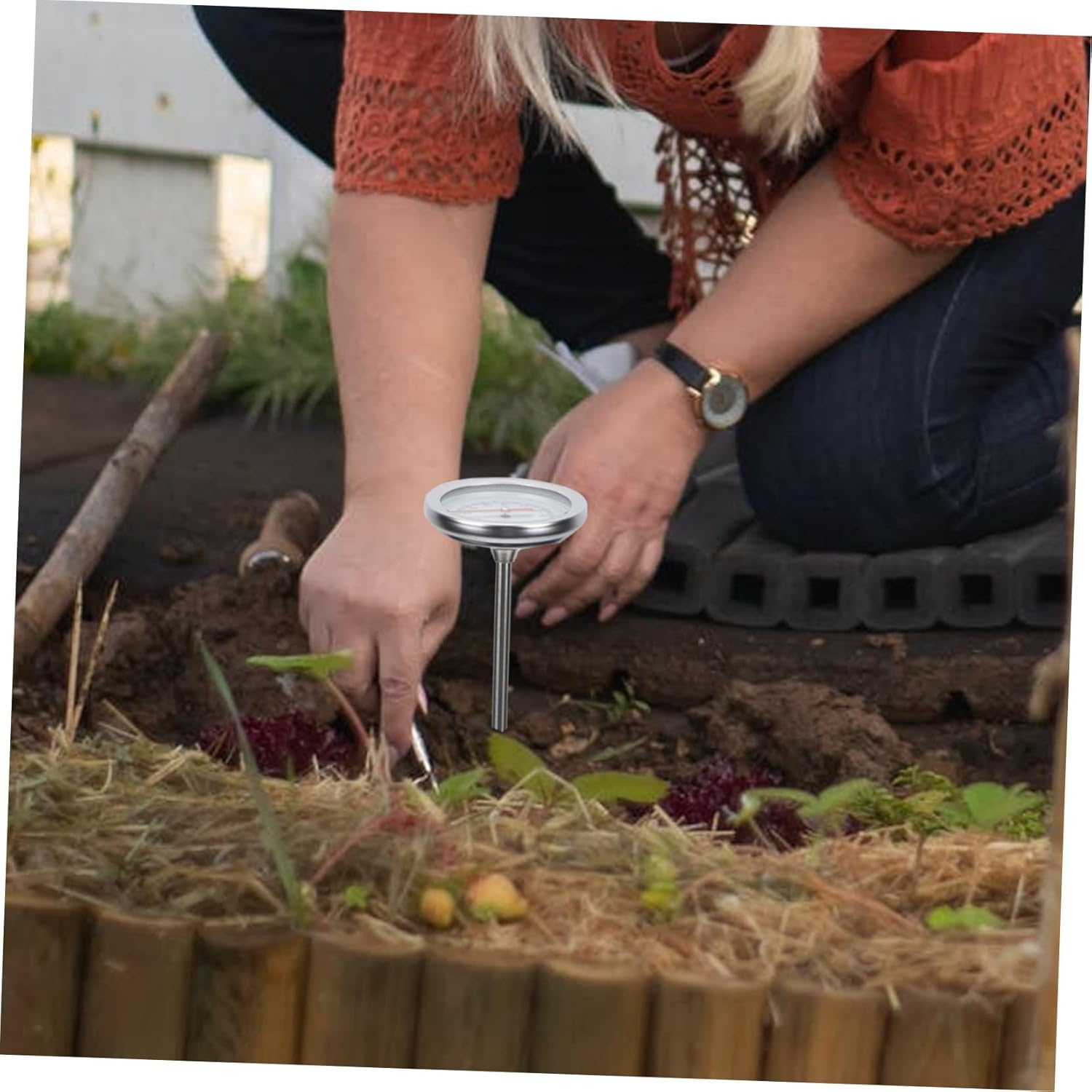 DECHOUS Precise Stainless Steel Soil Thermometer with Extended Probe for Compost and Gardening Physical Sensor Range C- C Professional Temperature Detector for Plant Growth image number 5