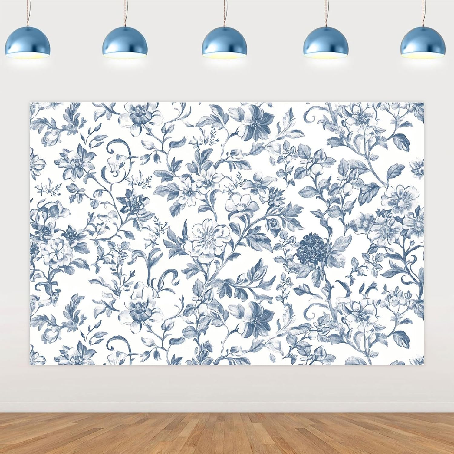 Wonmelody Blue Chinoiserie Party Decorations 5 * 3 Ft Blue Chinoiserie Backdrop Blue Floral Safari Birthday Baby Shower Backdrop Decor for Floral Blue Chinoiserie Birthday Wedding Bridal Shower