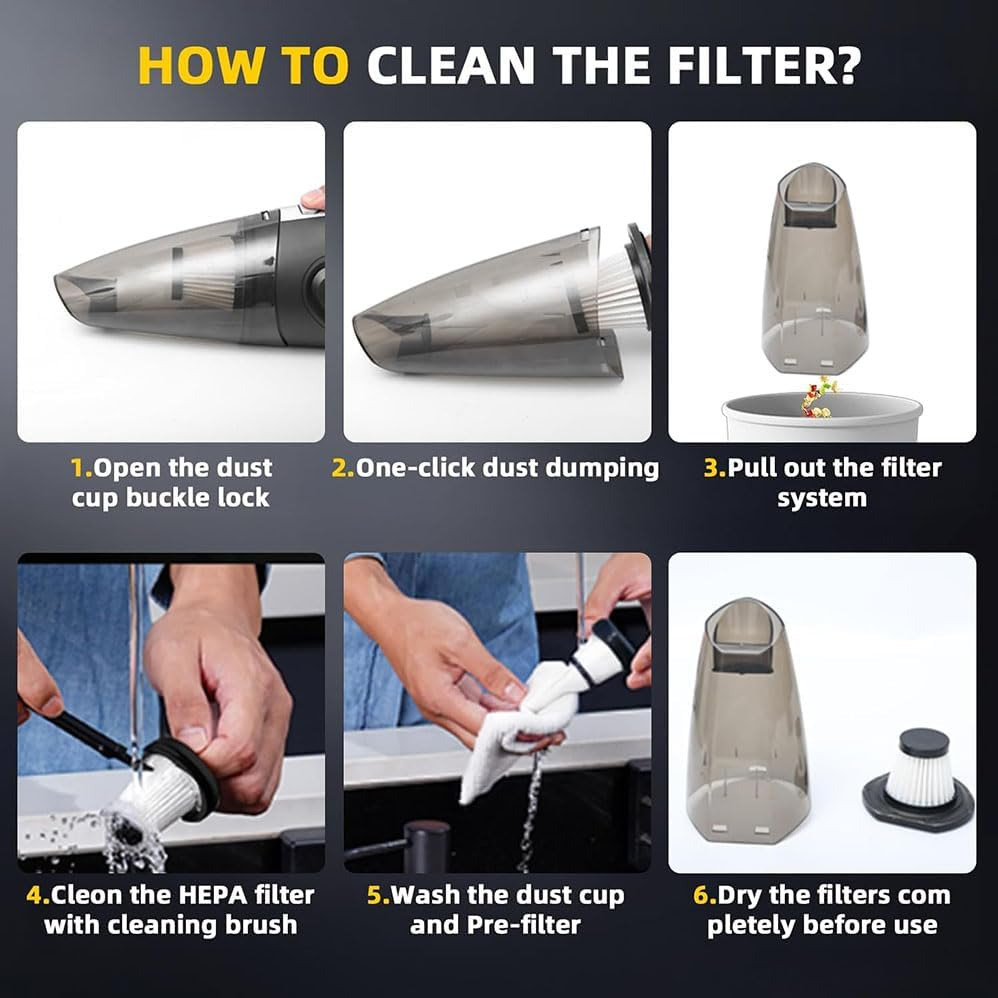 Cordless Car Vacuum Cleaner, 4500Pa Strong Suction Power, Suitable for Car, Pet Hair and Home Cleaning. （Black）