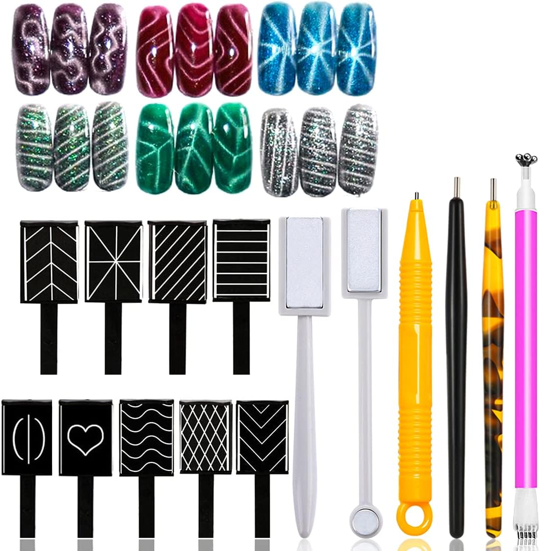 15 Pcs Nail Magnet Tool Set Magnet Plate Wand Board Magnetic Pen Stripe Nail Magnet Double Ended Magnet Wand Magnet Stick for Cat Eye Gel Polish Nail Art image number 1