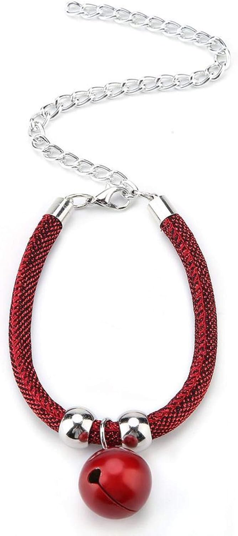 EVTSCAN Japanese Style Pets Necklace Nylon Accessory Kitten Supply Cat Bell Collar W/Extension Chain(Red) - Red image number 2