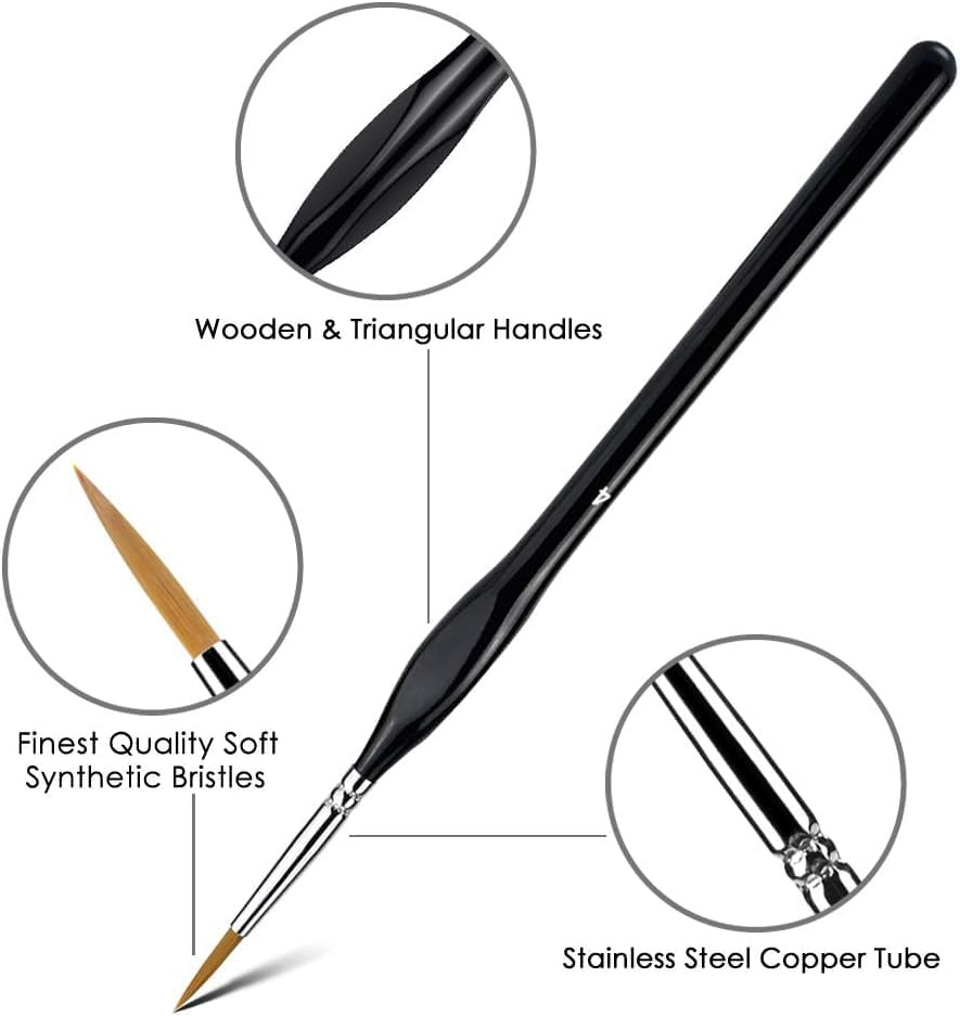 JCBCKJ Drawing Hook Pen Fine Detail Paint Brush Set 11 Pcs, Tiny Professional Micro Miniature Painting Brushes Kit with Ergonomic Handle for Acrylic, Oil, Watercolor, Art, Scale Model, Face image number 4