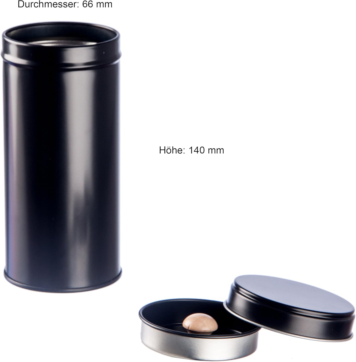 12 Narrow Tea Canisters Black for Loose Tea with Extra Aroma Lid Including Labels | Stackable | Height: Approx. 14 Cm, Diameter Approx. 6.6 Cm (For Approx. 100G Tea) | Material: Tin Plate | Bpa-Free and Food-Safe image number 1