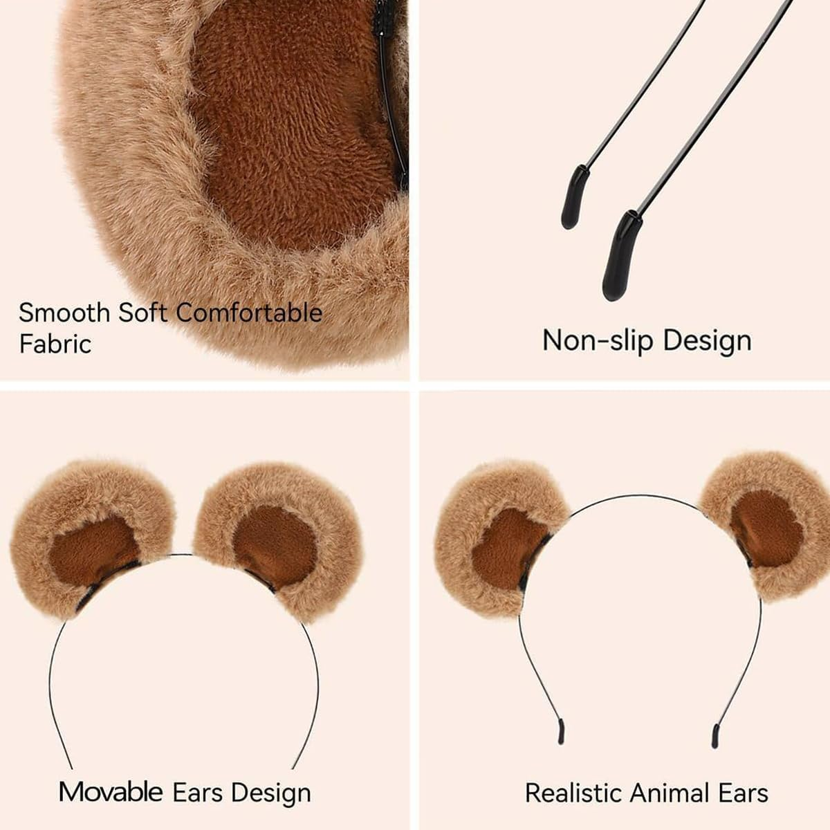 Cute Movable Plush Bear Ears Headband, Soft Makeup Headband, for Adults and Kids - Ideal for Halloween, Cosplay Parties and Daily Use image number 6
